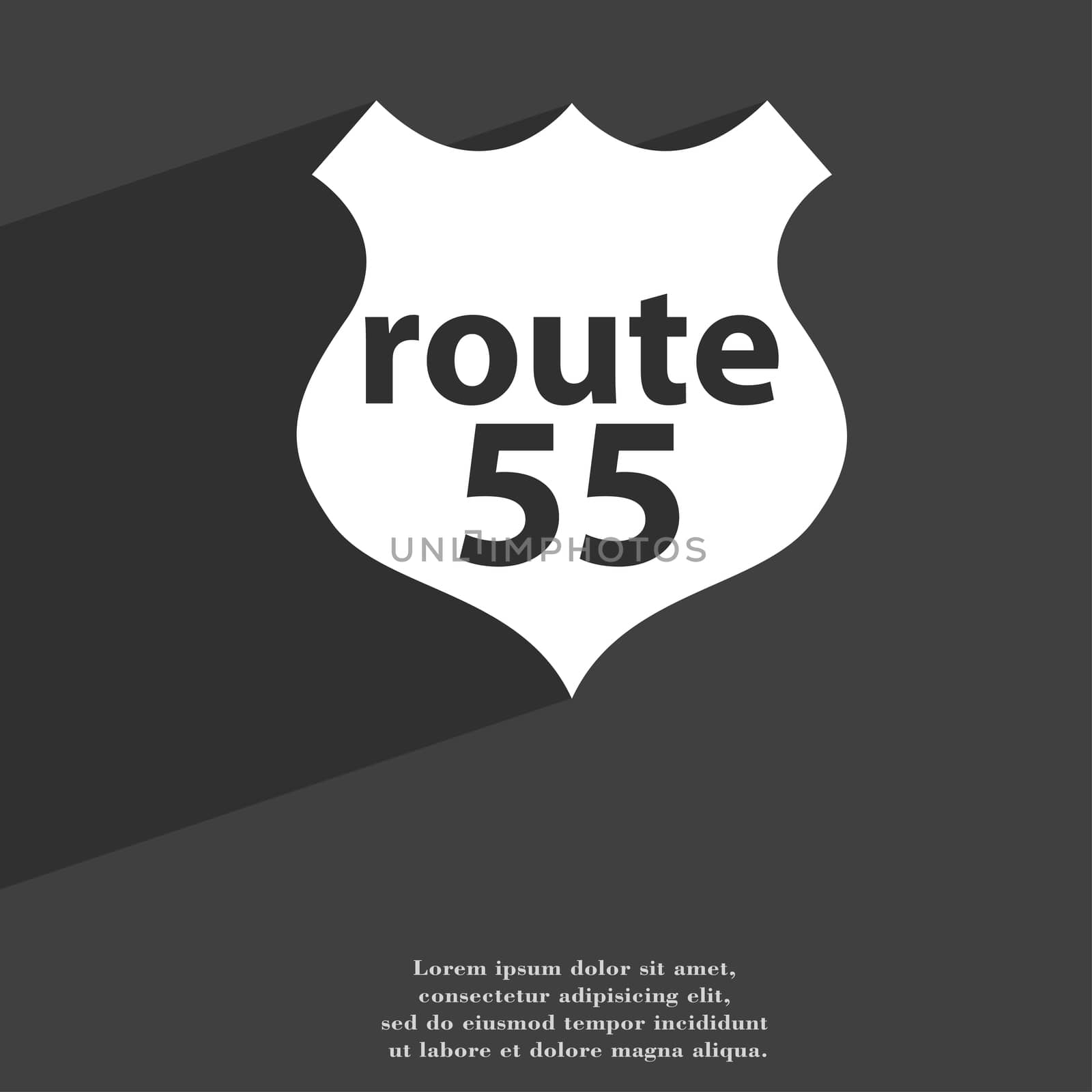 Route 55 highway icon symbol Flat modern web design with long shadow and space for your text. illustration