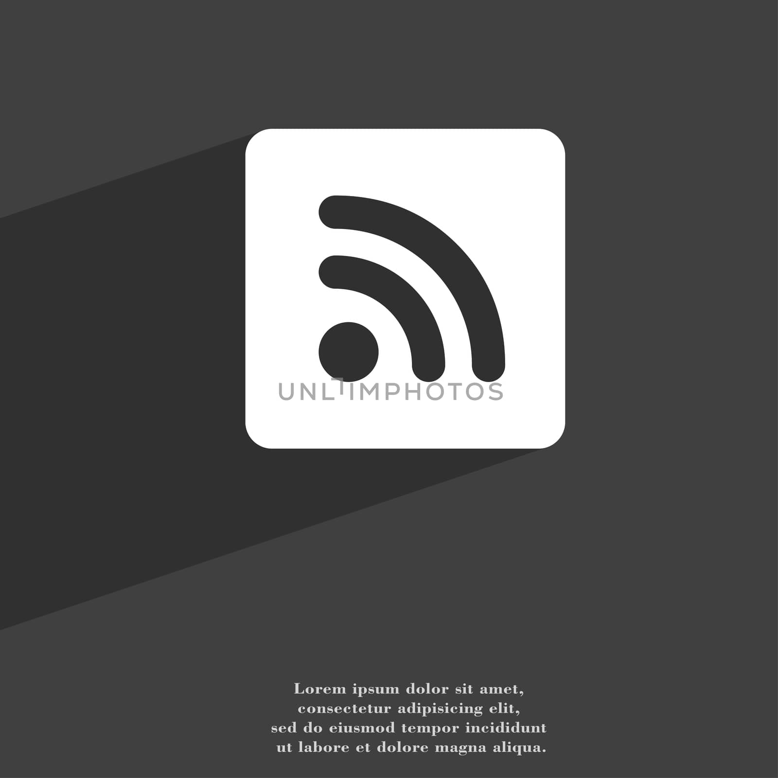RSS feed icon symbol Flat modern web design with long shadow and space for your text.  by serhii_lohvyniuk