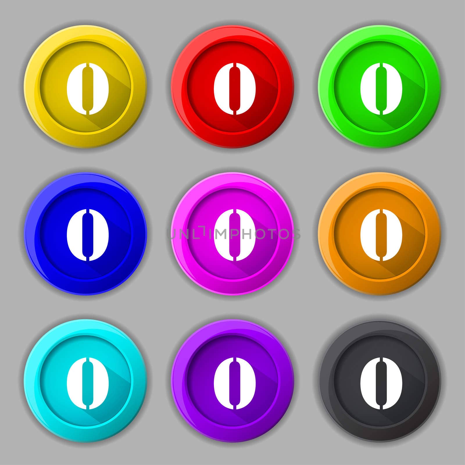 number zero icon sign. Set of coloured buttons. illustration