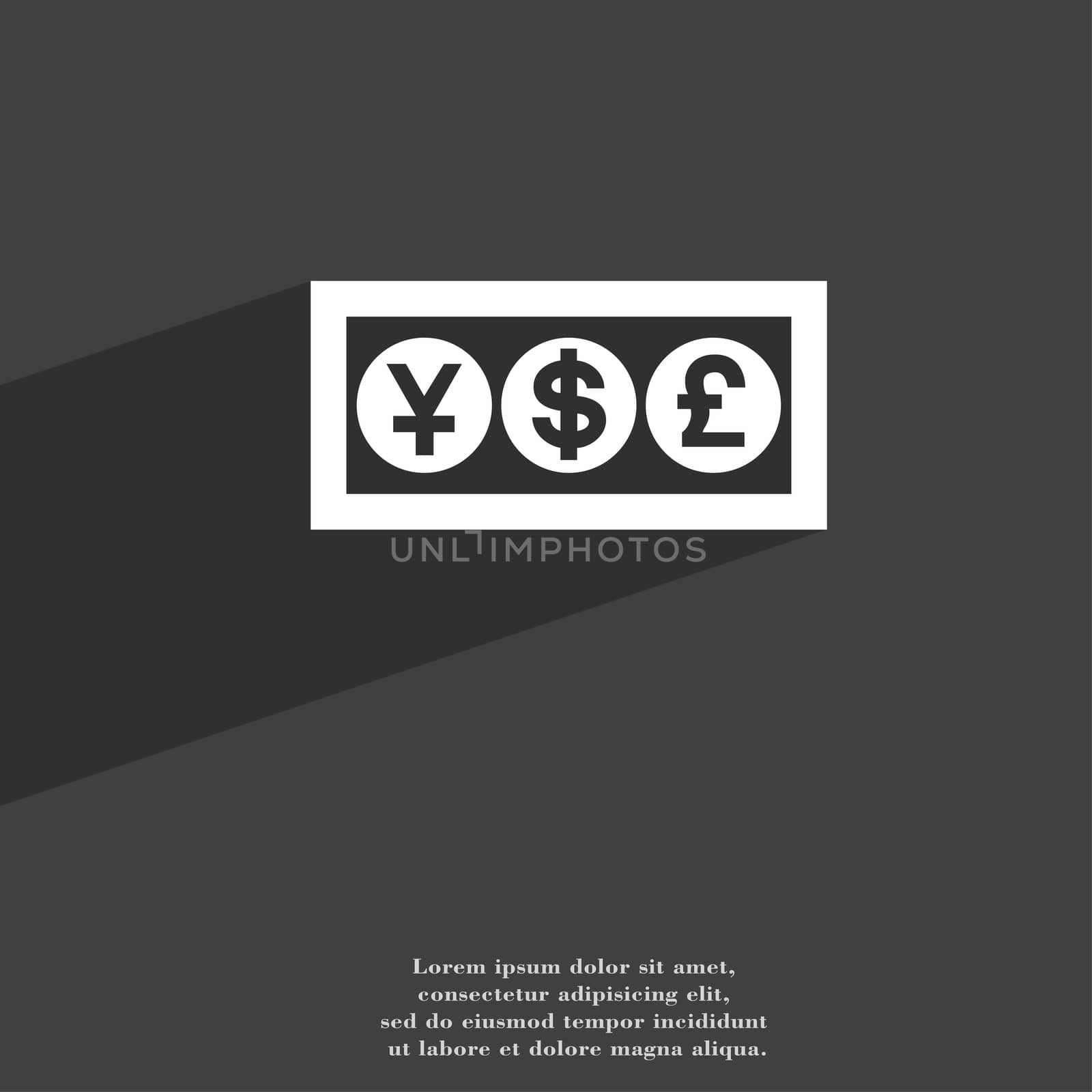 Cash currency icon symbol Flat modern web design with long shadow and space for your text. illustration
