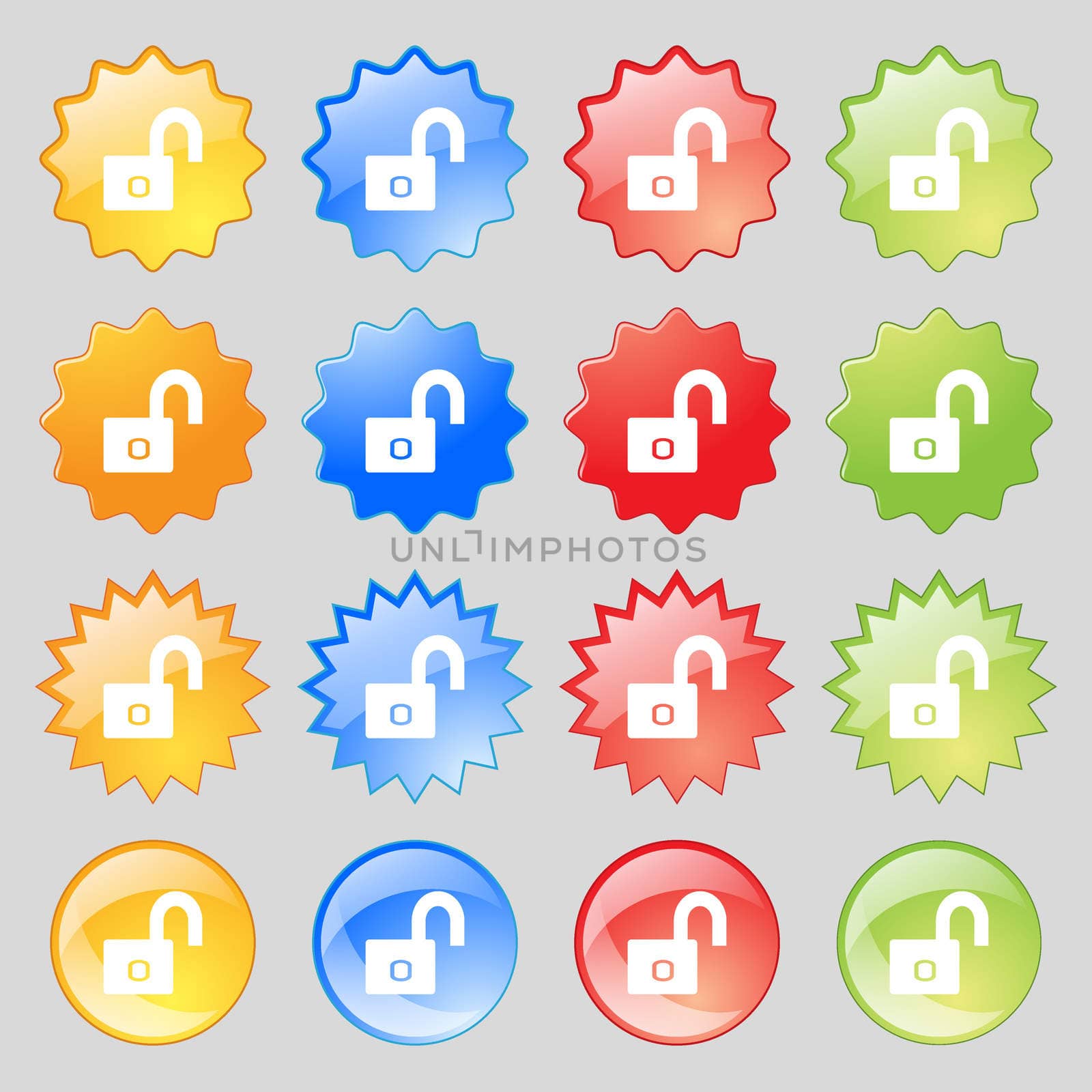 Lock sign icon. Locker symbol. Big set of 16 colorful modern buttons for your design.  by serhii_lohvyniuk