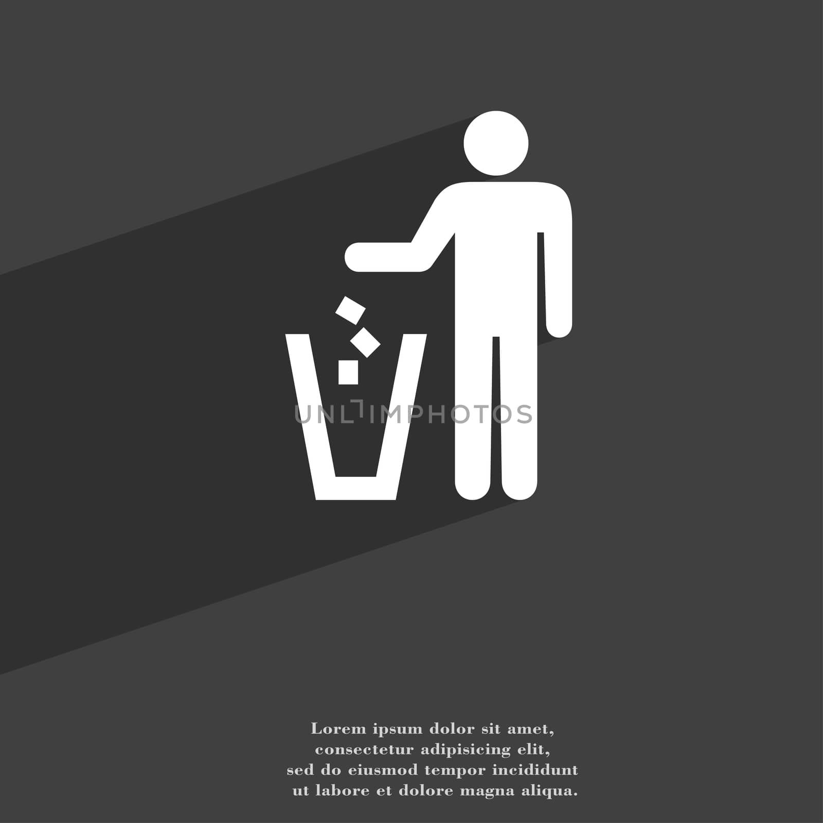 throw away the trash icon symbol Flat modern web design with long shadow and space for your text. illustration