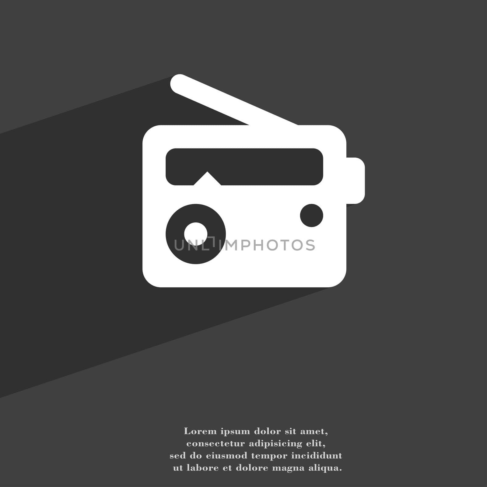 Retro Radio icon symbol Flat modern web design with long shadow and space for your text.  by serhii_lohvyniuk