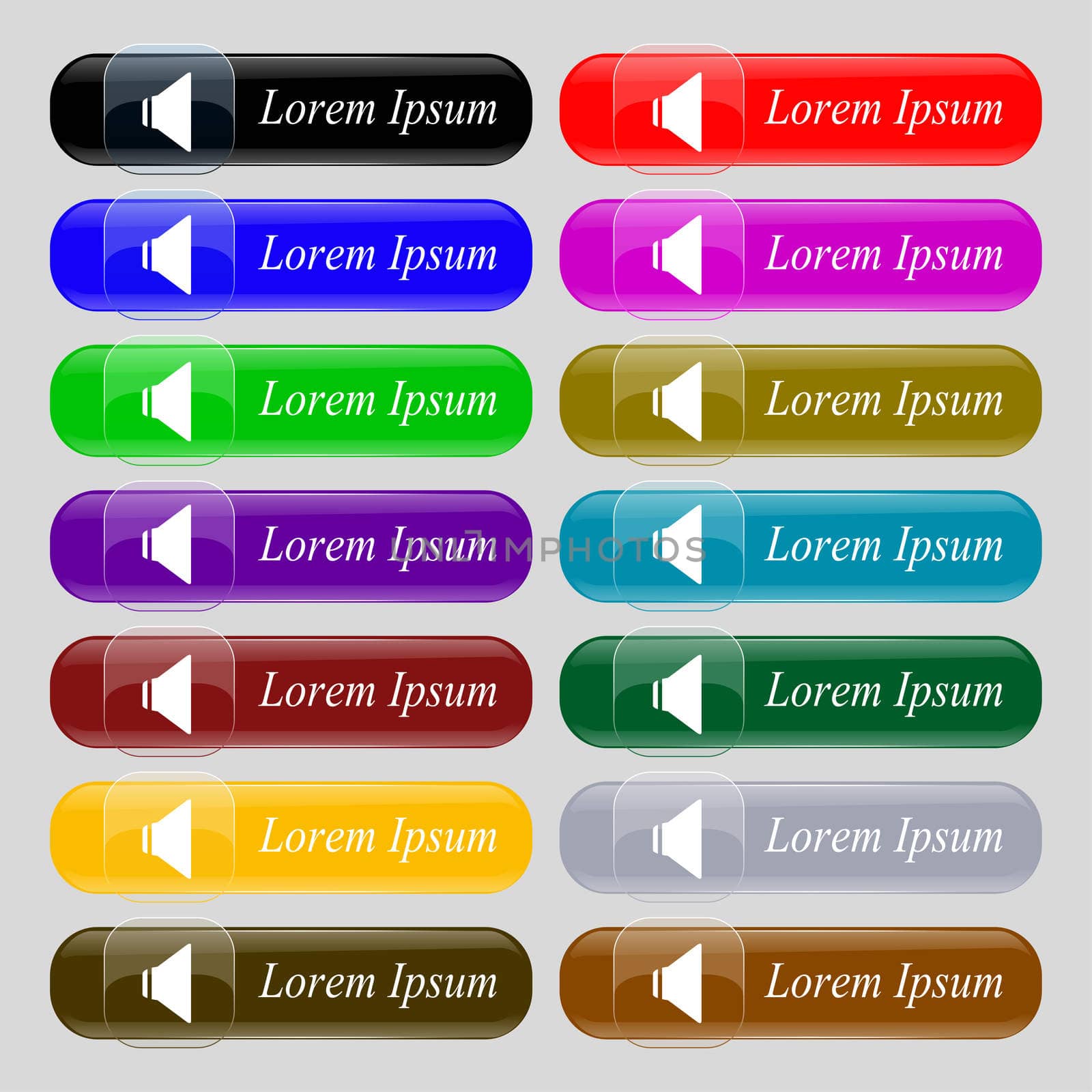 Speaker volume sign icon. Sound symbol. Set colourful buttons. illustration