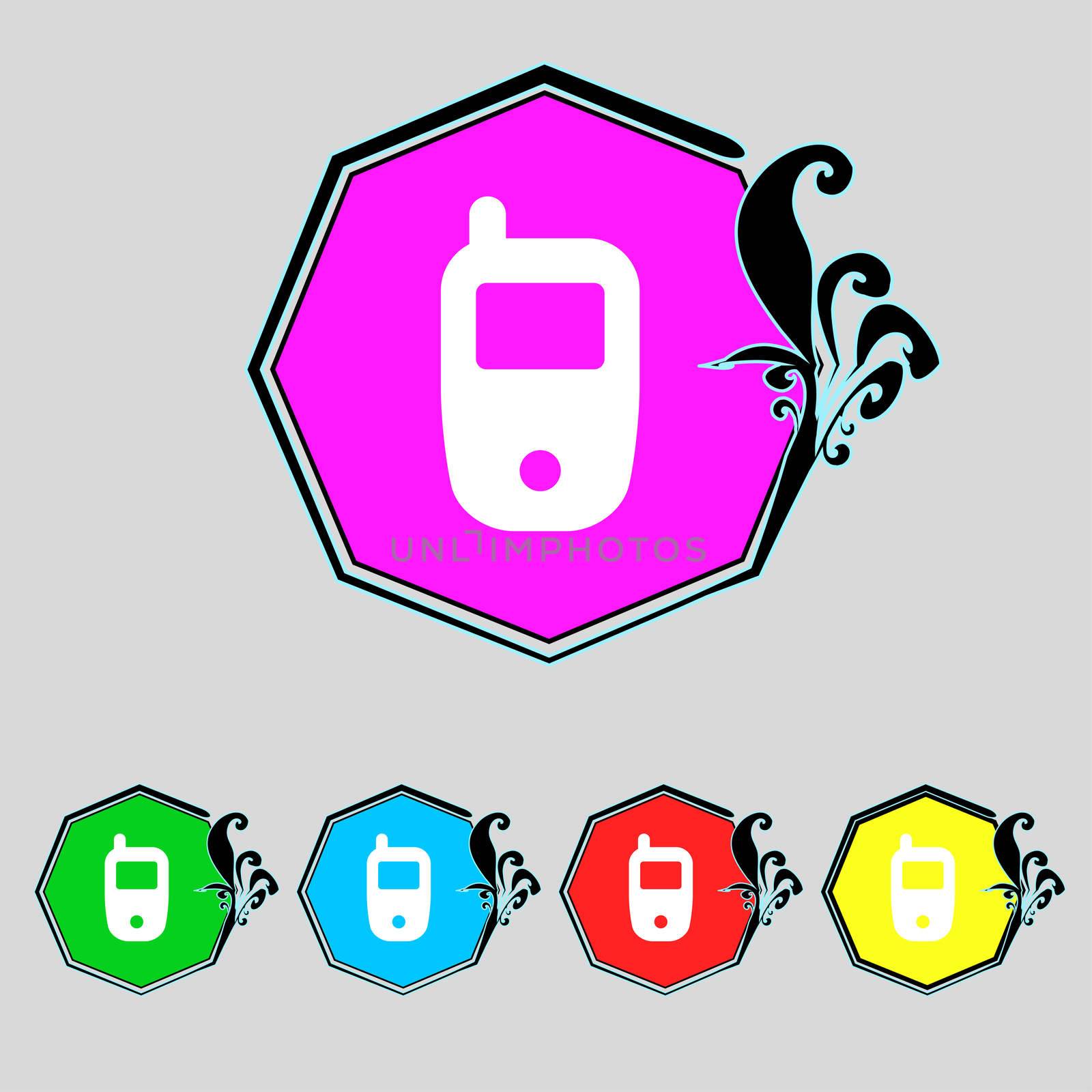 Mobile telecommunications technology symbol. Set colour buttons. illustration