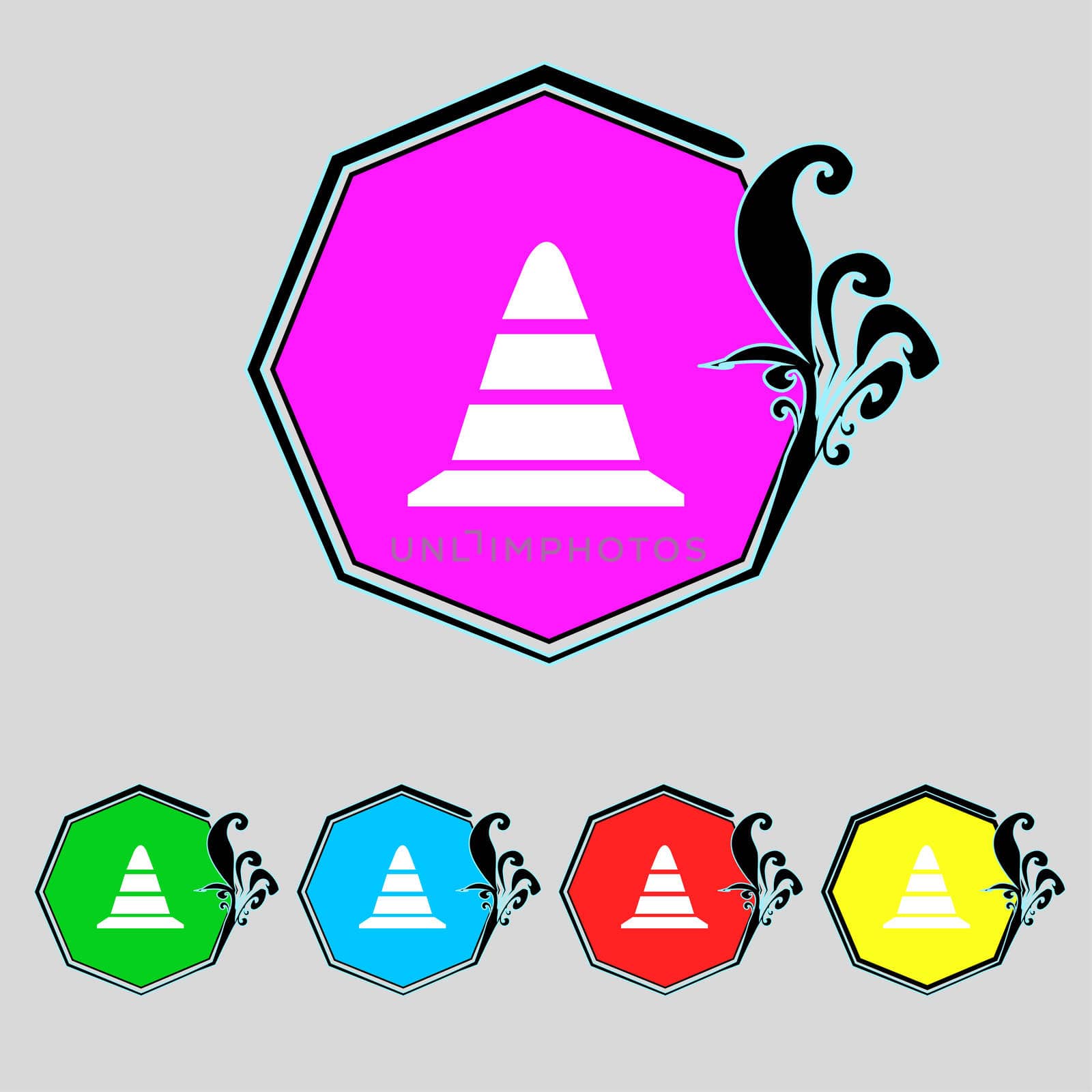 road cone icon. Set colourful buttons.  by serhii_lohvyniuk