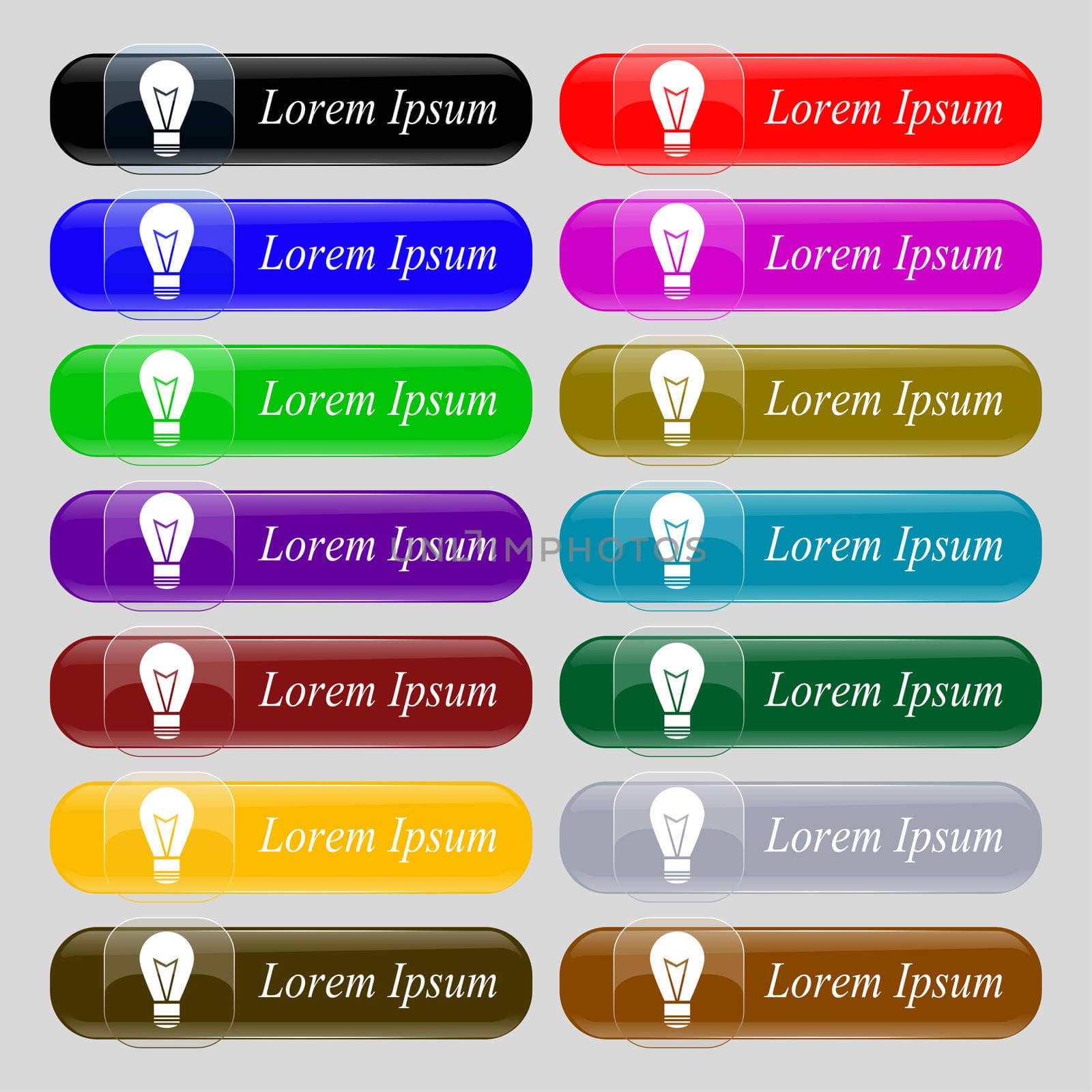 Light lamp sign icon. Idea symbol. Lightis on. Set of colored buttons.  by serhii_lohvyniuk