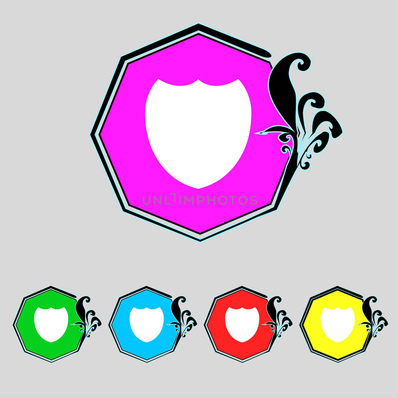 Shield sign icon. Protection symbol. Set colour buttons. illustration