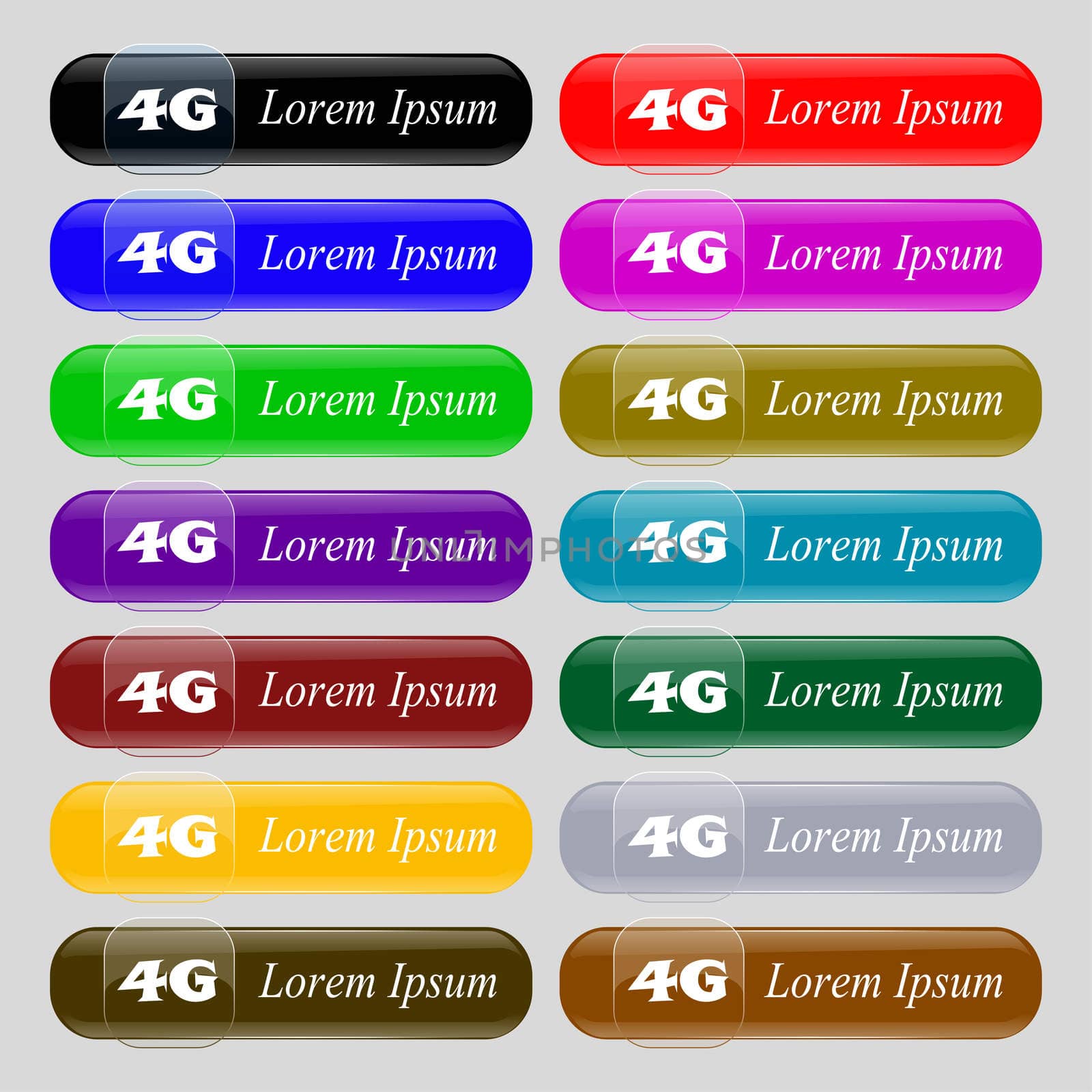 4G sign icon. Mobile telecommunications technology symbol. Set of colour buttons. illustration