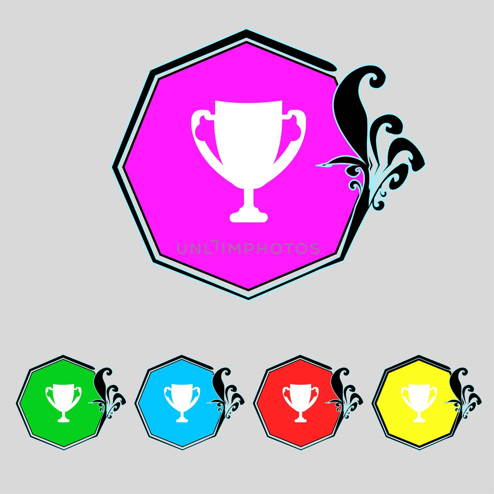 Winner cup sign icon. Awarding of winners symbol. Trophy. Set colourful buttons illustration