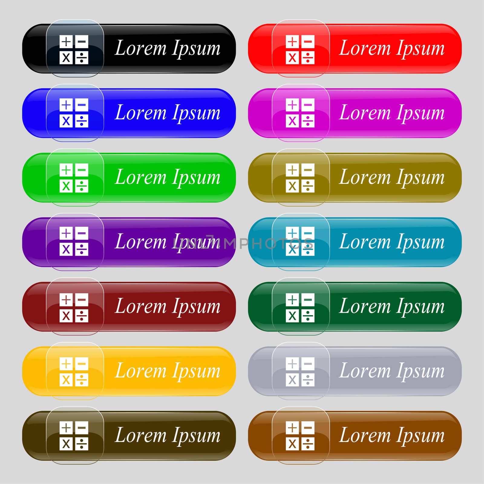 Multiplication, division, plus, minus icon Math symbol Mathematics Set of colour buttons illustration