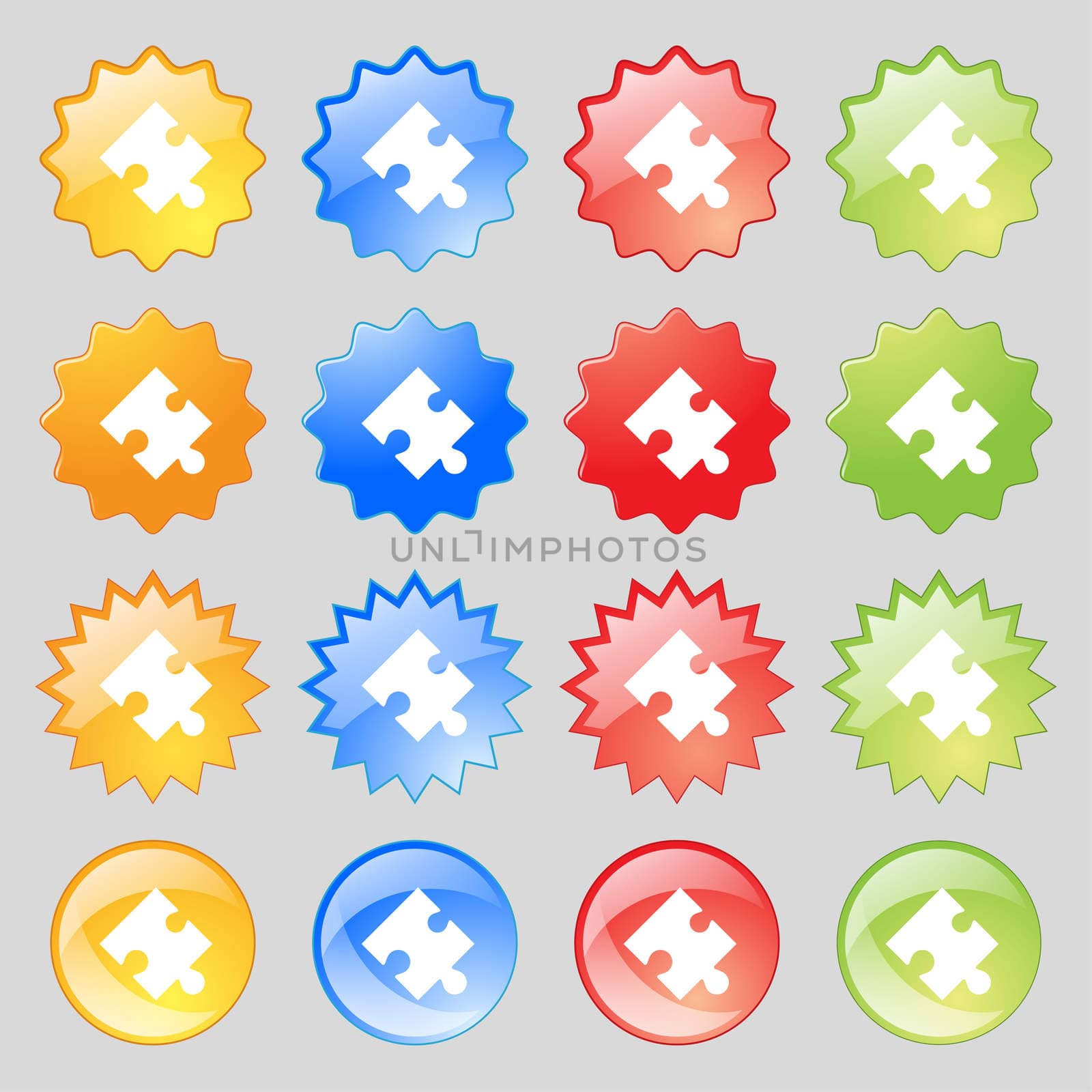 Puzzle piece icon sign. Big set of 16 colorful modern buttons for your design. illustration