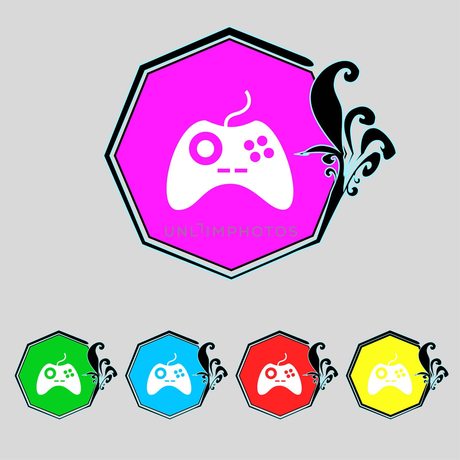 Joystick sign icon. Video game symbol. Set colourful buttons.  by serhii_lohvyniuk