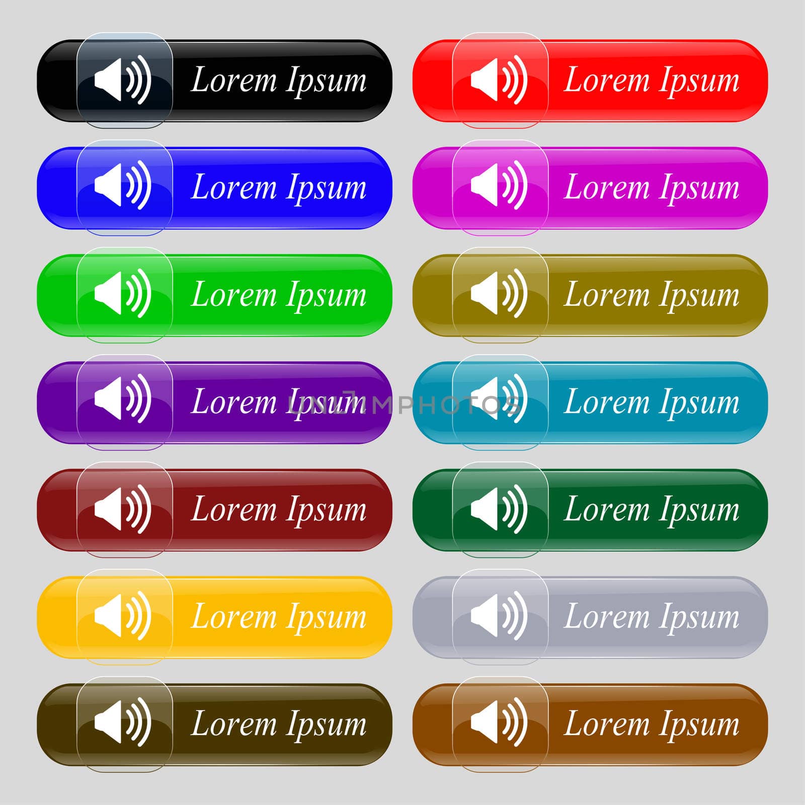 Speaker volume sign icon. Sound symbol. Set colour buttons. illustration