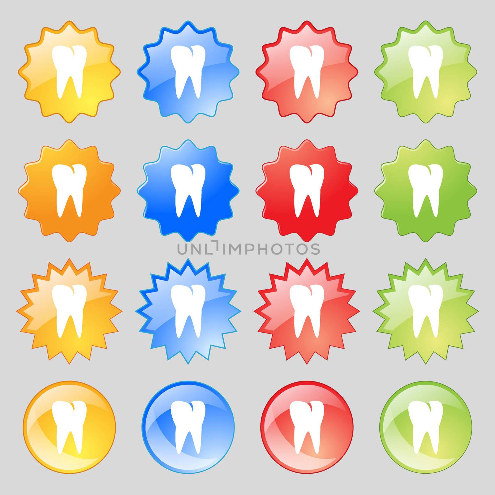 tooth icon. Big set of 16 colorful modern buttons for your design. illustration