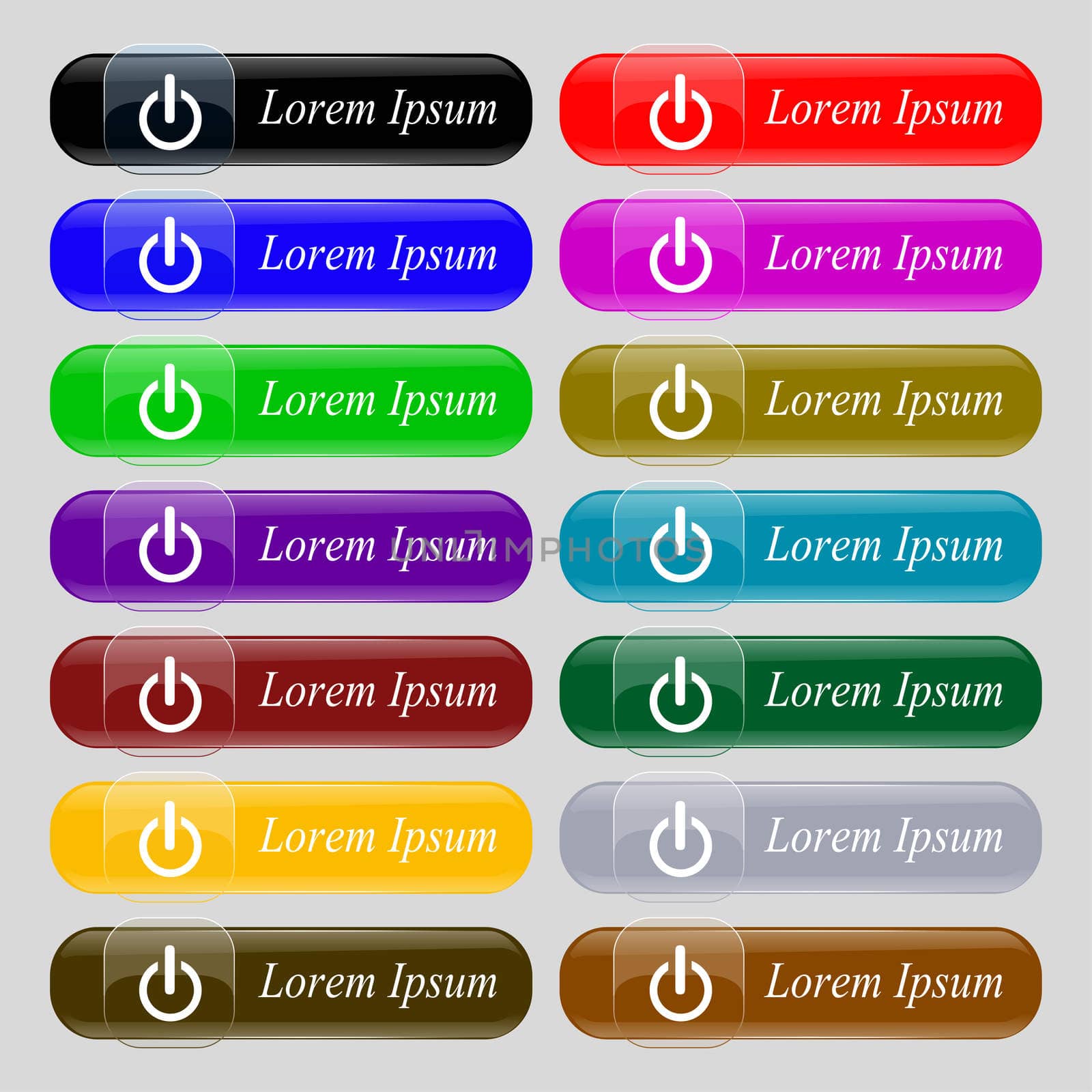 Power sign icon. Switch on symbol. Turn on energy. Set of colourful buttons 