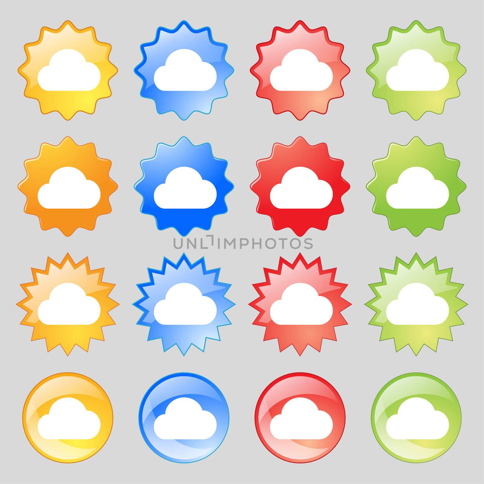 cloud icon sign. Big set of 16 colorful modern buttons for your design. illustration