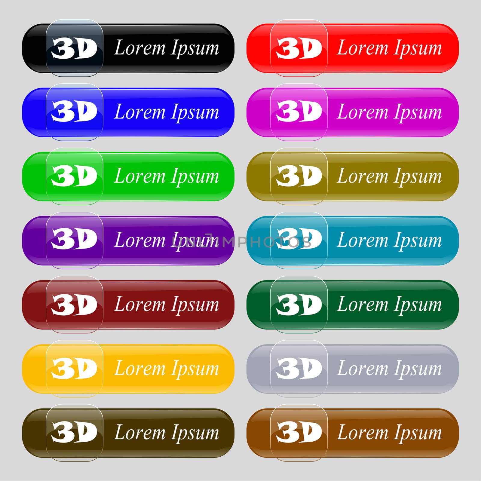 3D sign icon. 3D-New technology symbol. Set of colour buttons.  by serhii_lohvyniuk