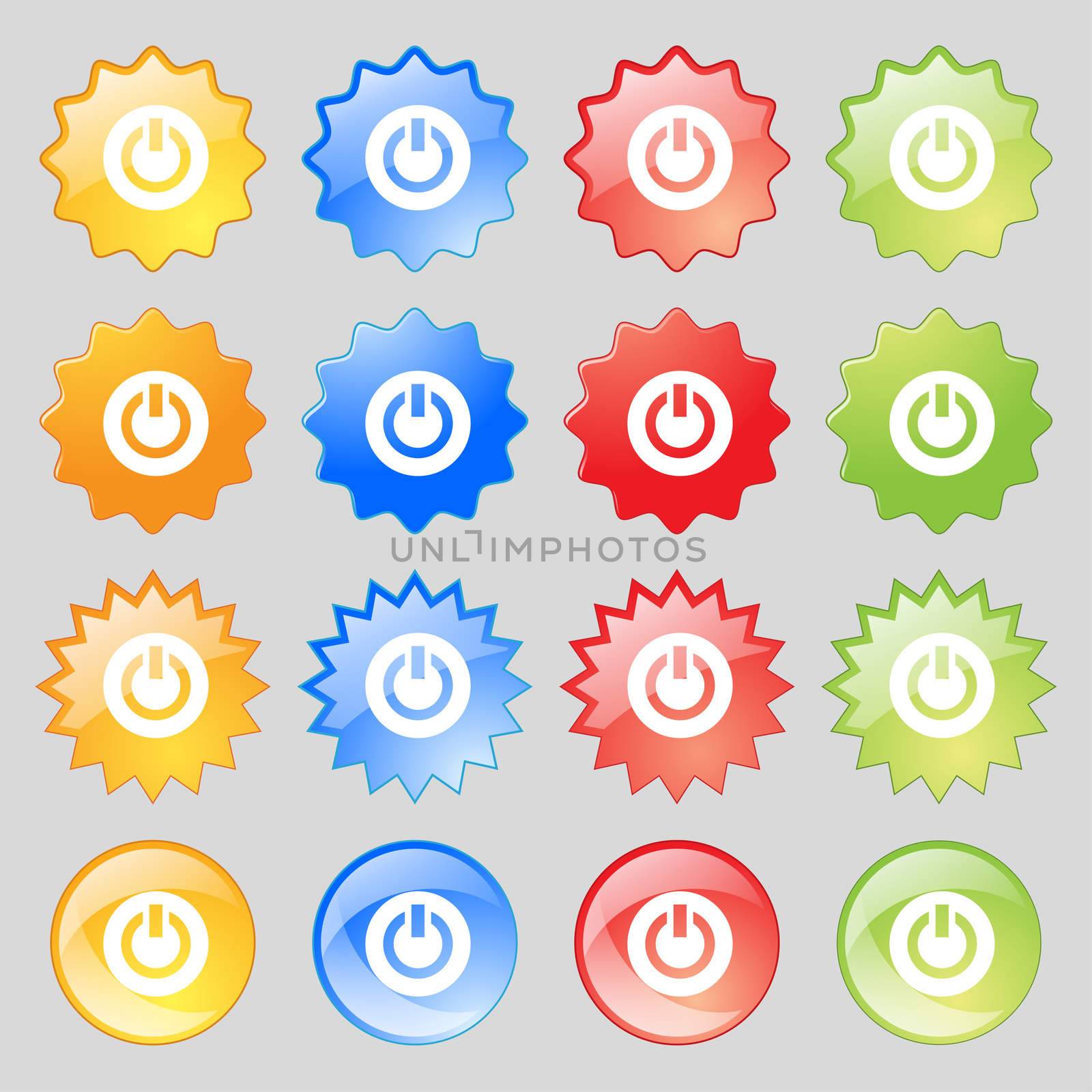 Power, Switch on, Turn on icon sign. Big set of 16 colorful modern buttons for your design. illustration