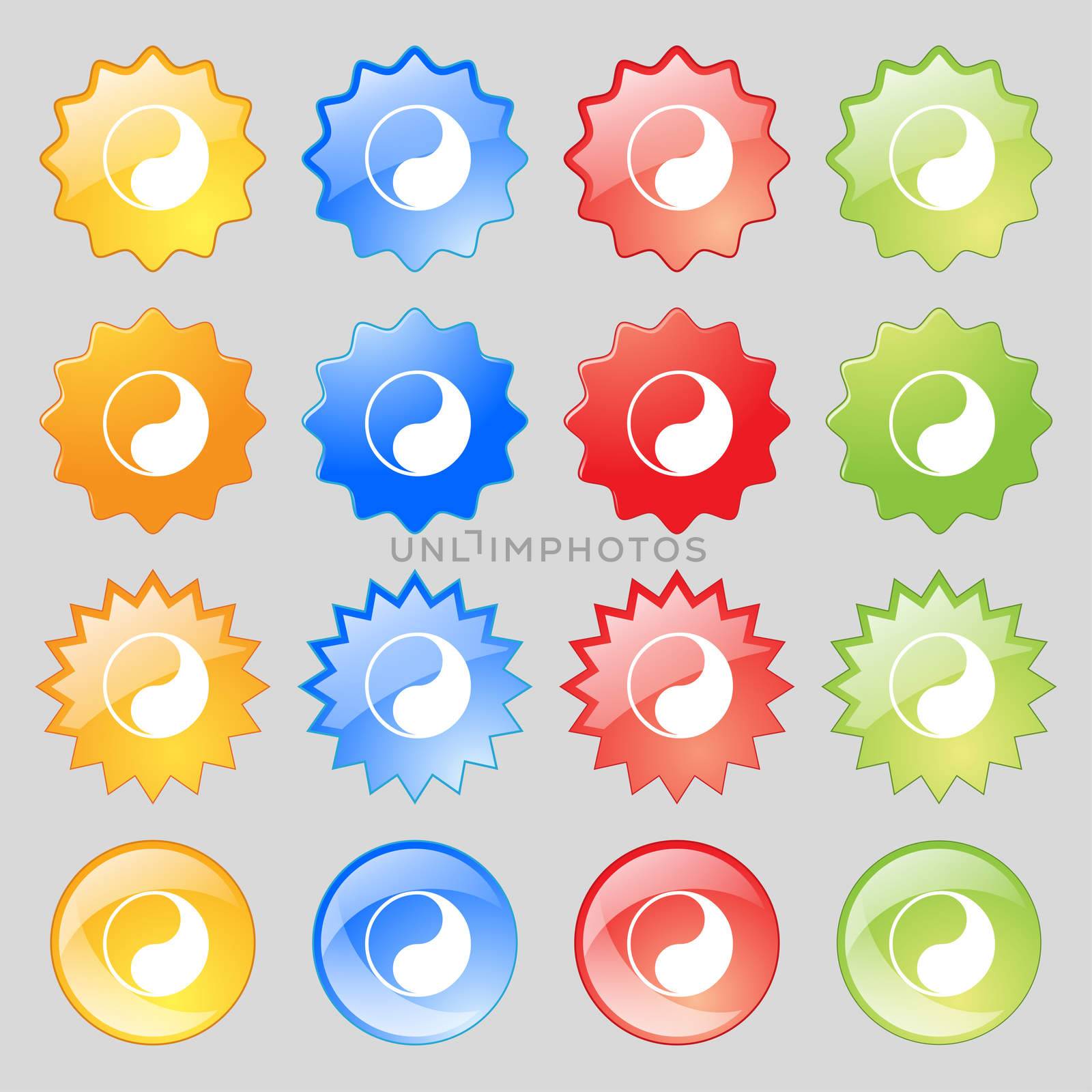 Yin Yang icon sign. Big set of 16 colorful modern buttons for your design.  by serhii_lohvyniuk