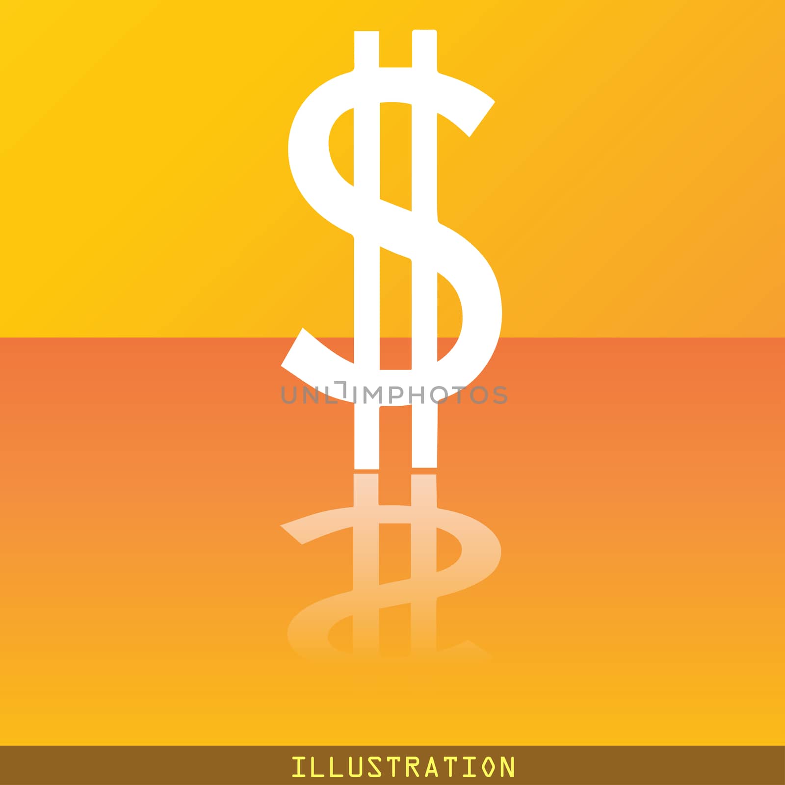 Dollars icon symbol Flat modern web design with reflection and space for your text. illustration. Raster version