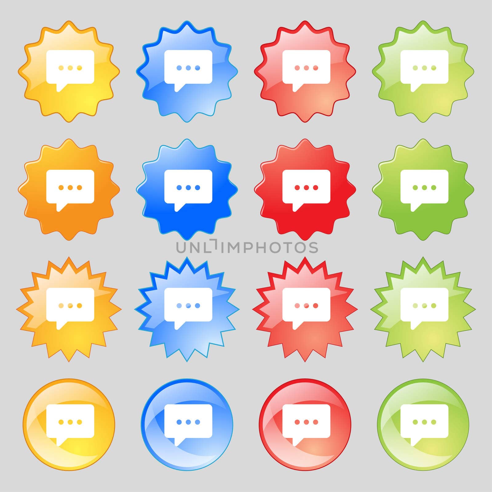 Cloud of thoughts icon sign. Set from fourteen multi-colored glass buttons with place for text. illustration