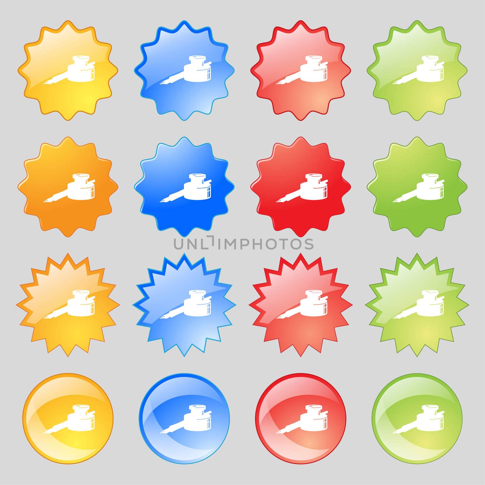 pen and ink icon sign. Set from fourteen multi-colored glass buttons with place for text.  by serhii_lohvyniuk