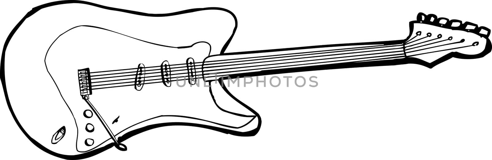 Isolated illustration of an outlined electric guitar over white