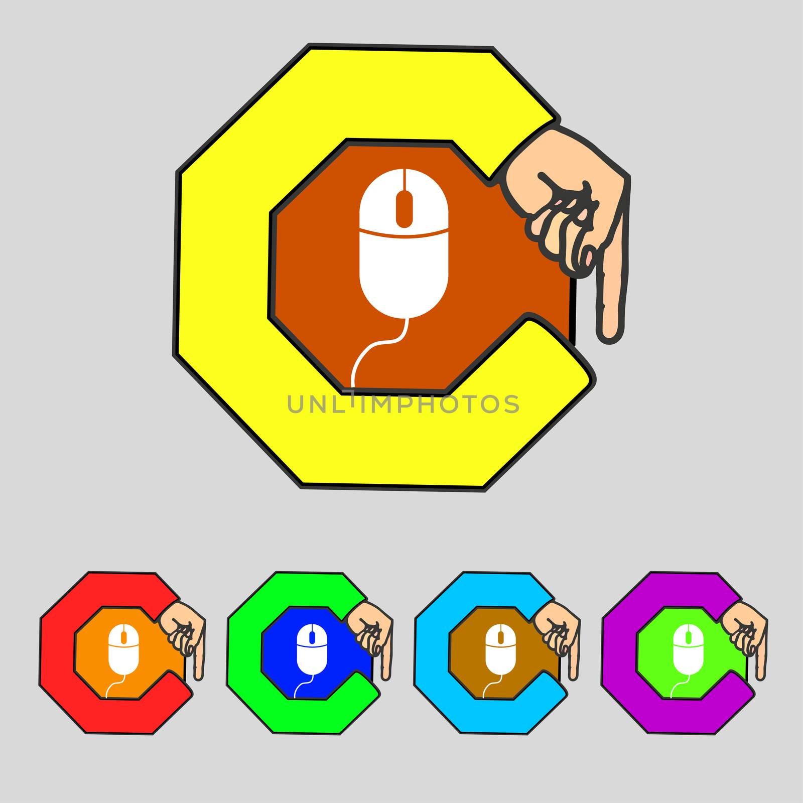 Computer mouse sign icon. Optical with wheel symbol. Set colourful buttons.  by serhii_lohvyniuk