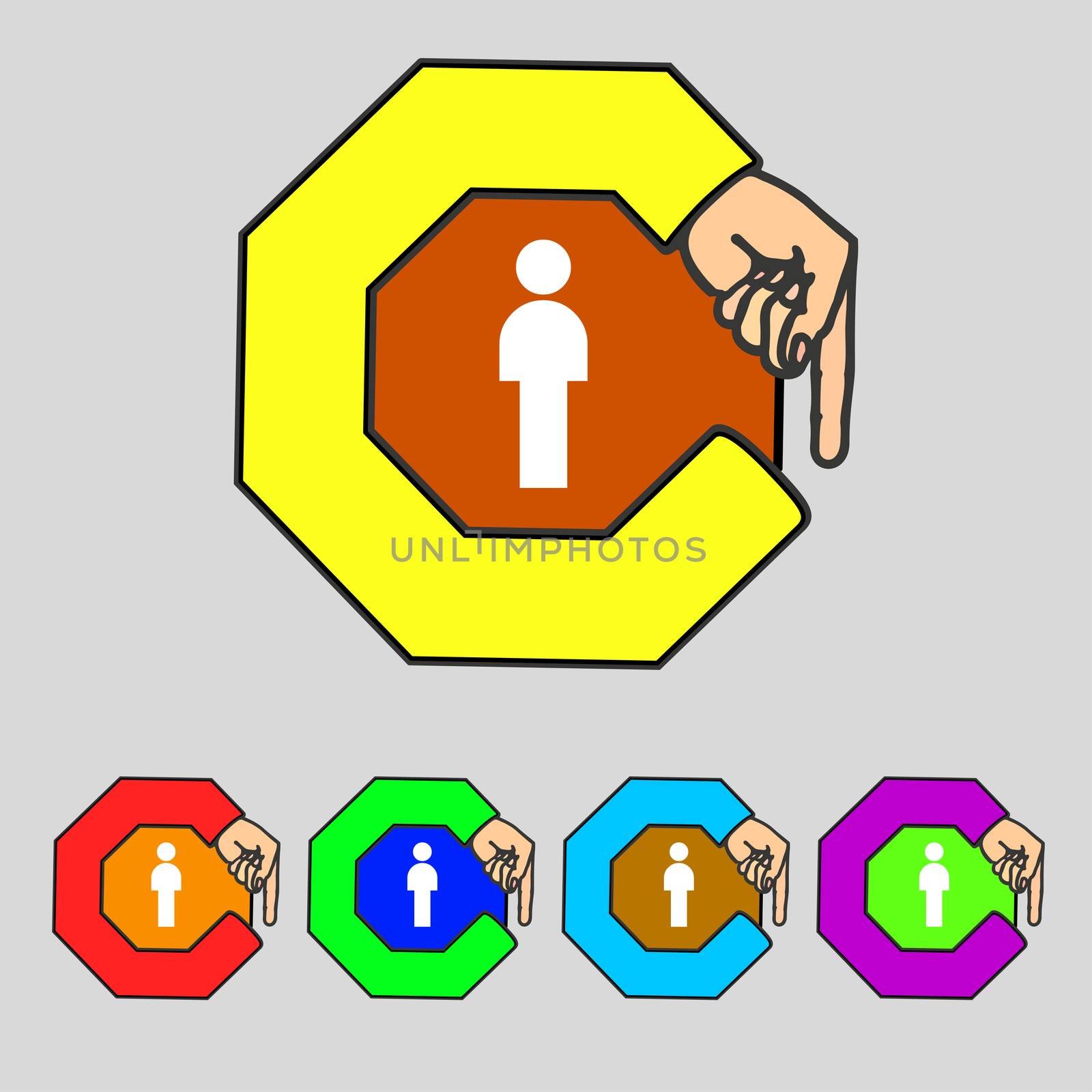 Human sign icon. Man Person symbol. Male toilet. Set colour buttons.  by serhii_lohvyniuk