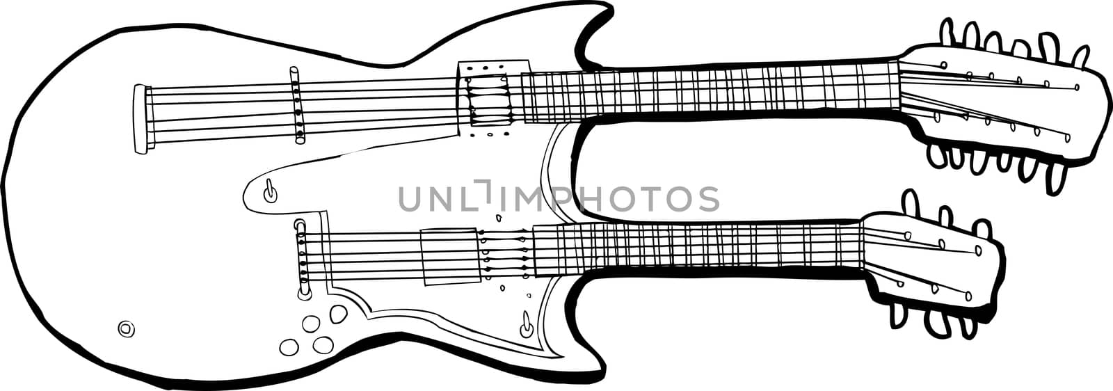 Isolated outline of a unique electric guitar over white