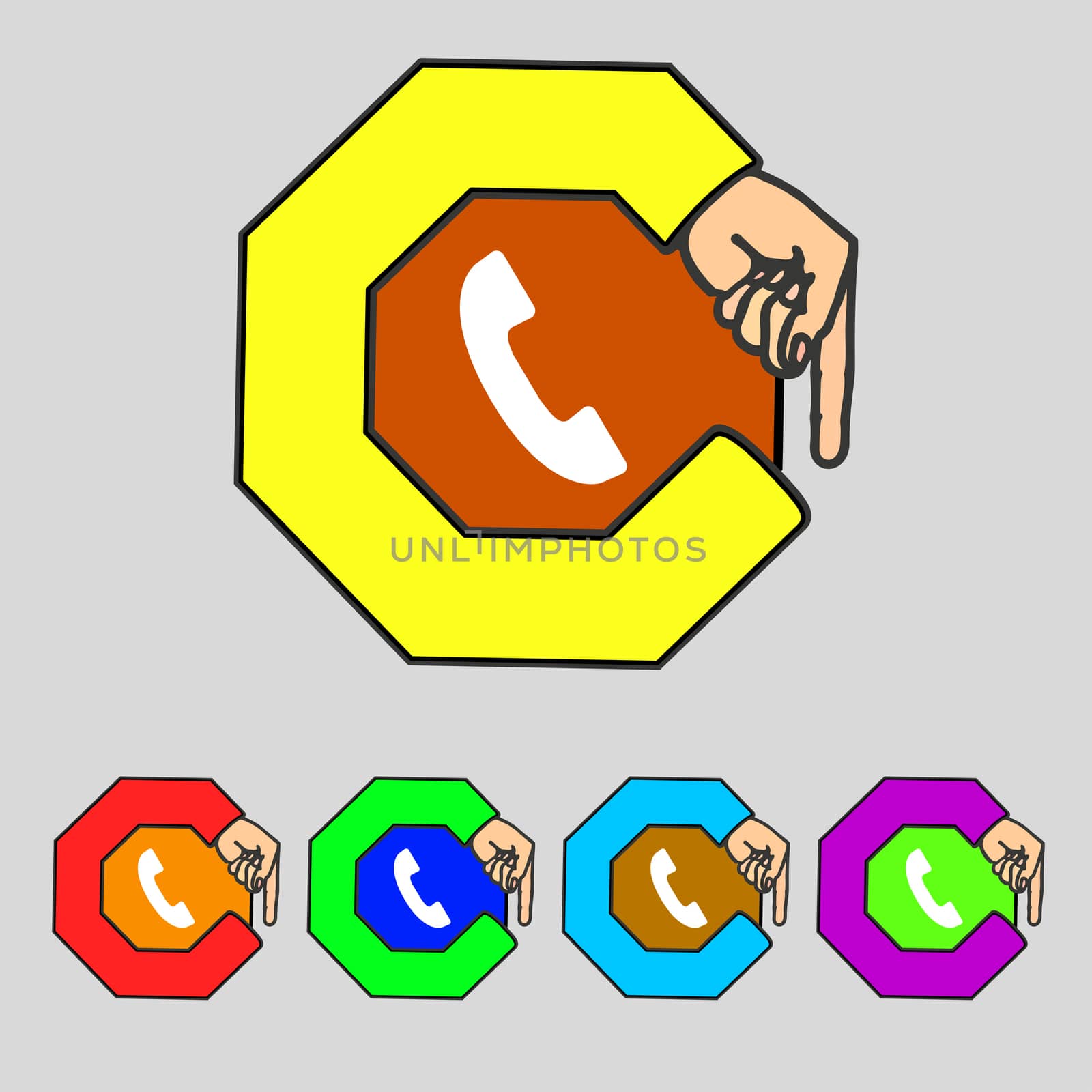 Phone sign icon. Support symbol. Call center. Set colourful buttons illustration