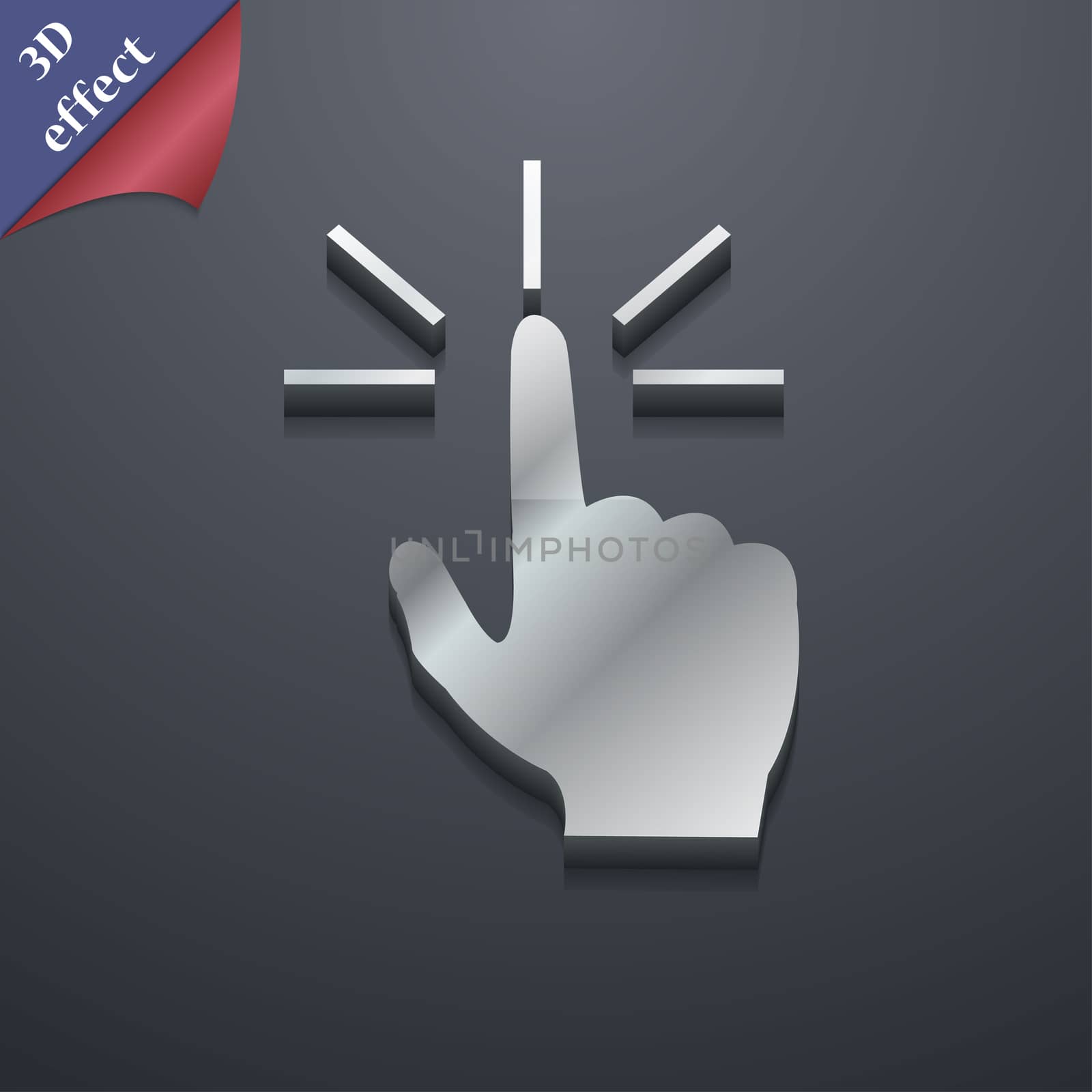 Click here hand icon symbol. 3D style. Trendy, modern design with space for your text . Rastrized by serhii_lohvyniuk