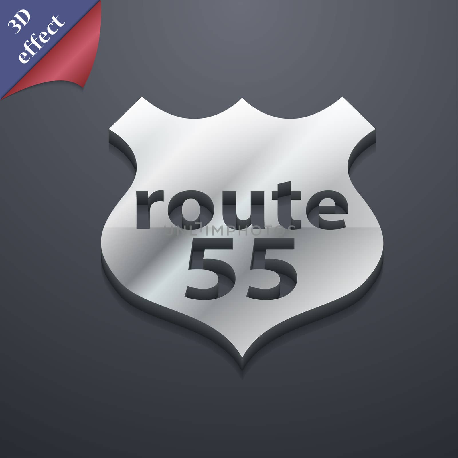 Route 55 highway icon symbol. 3D style. Trendy, modern design with space for your text . Rastrized by serhii_lohvyniuk