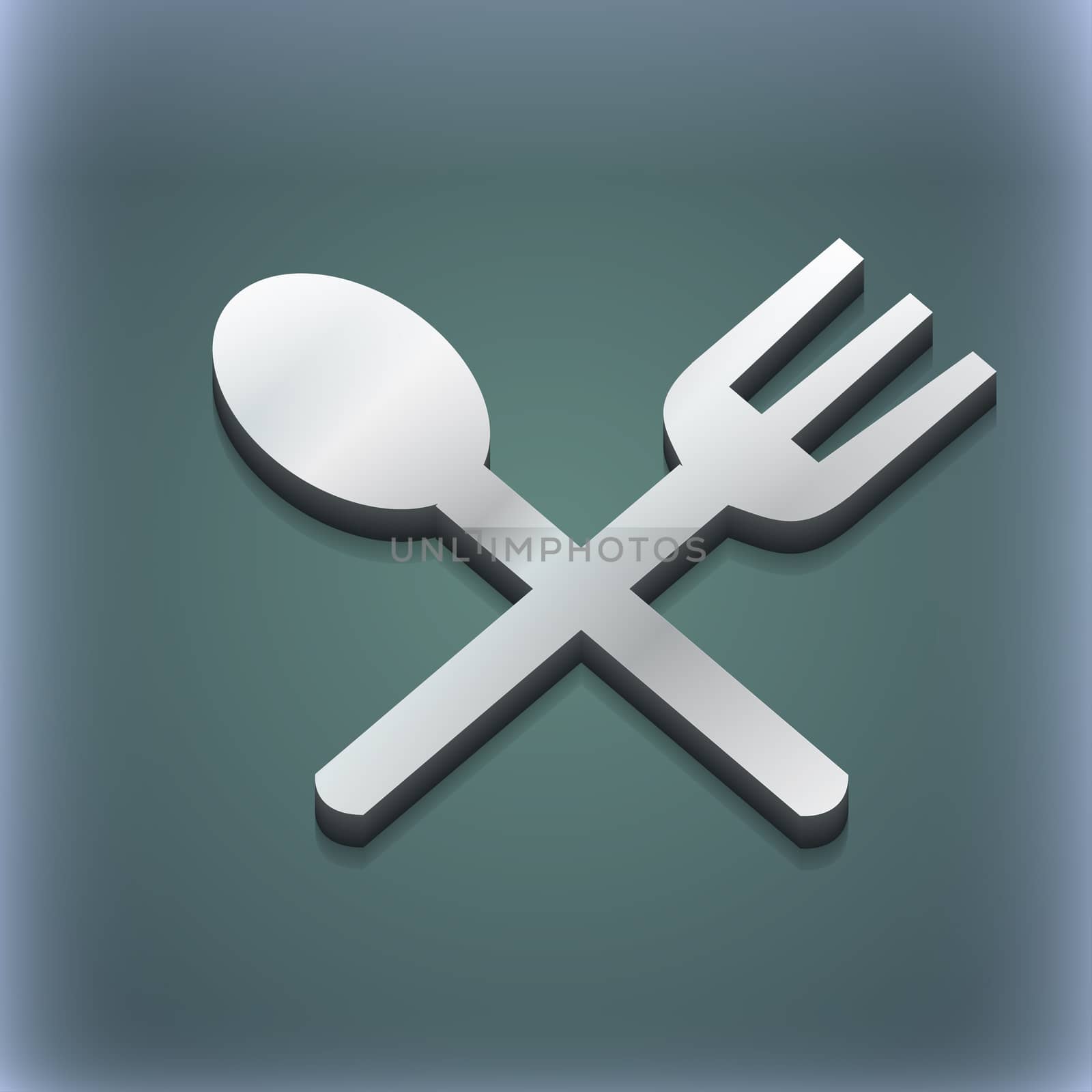 Fork and spoon crosswise, Cutlery, Eat icon symbol. 3D style. Trendy, modern design with space for your text . Raster by serhii_lohvyniuk