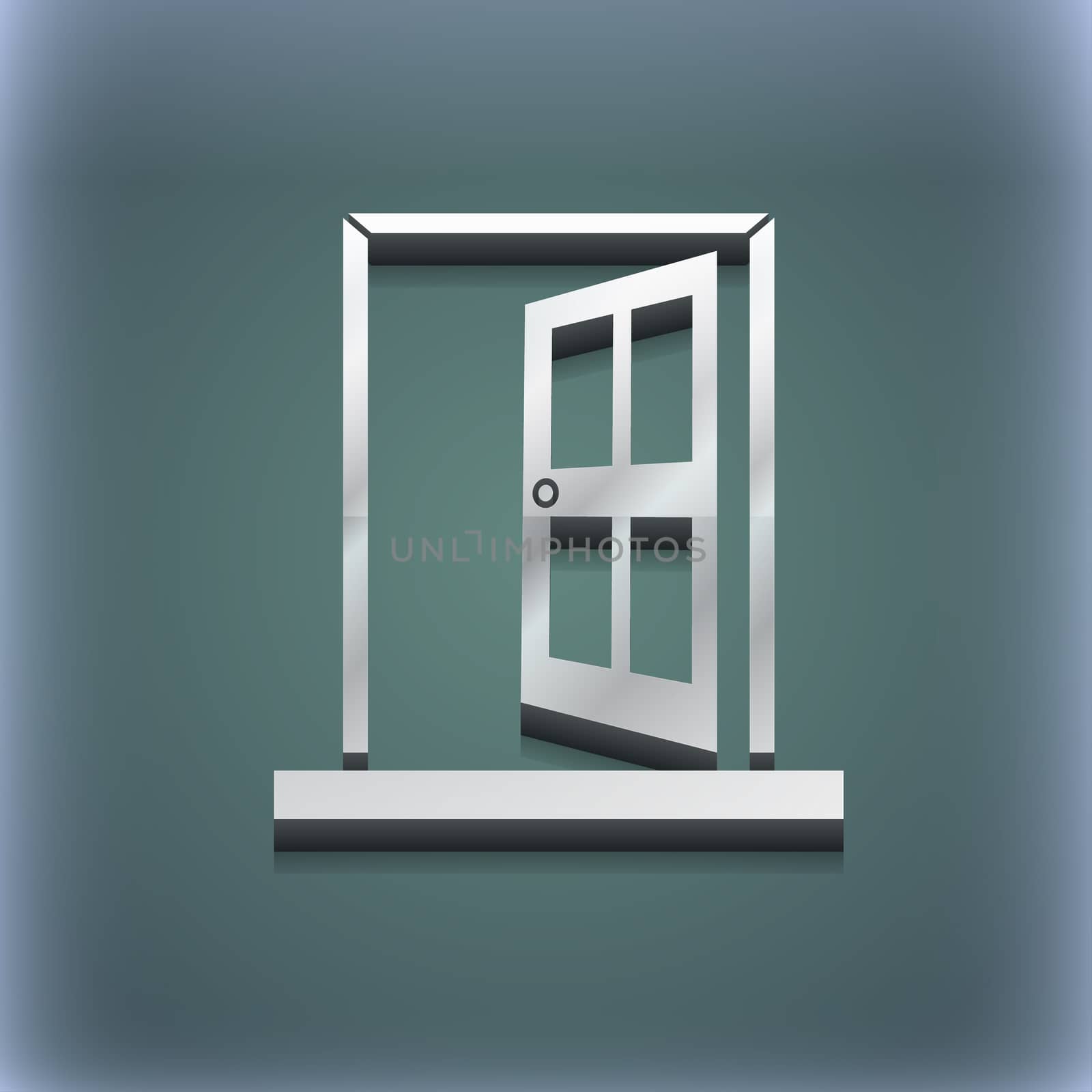 Door, Enter or exit icon symbol. 3D style. Trendy, modern design with space for your text . Raster by serhii_lohvyniuk