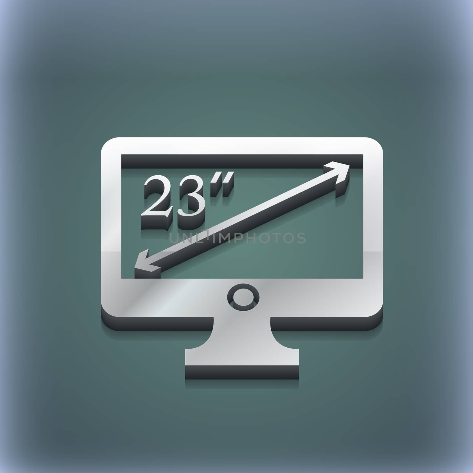 diagonal of the monitor 23 inches icon symbol. 3D style. Trendy, modern design with space for your text illustration. Raster version
