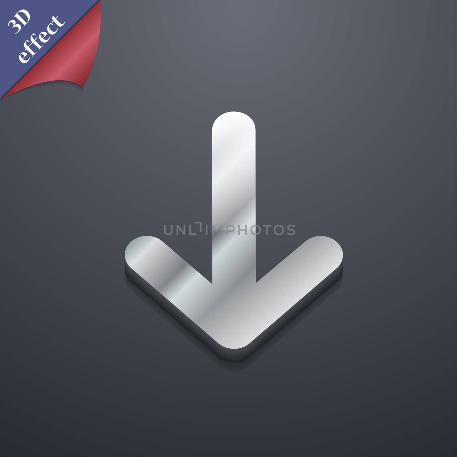 Arrow down, Download, Load, Backup icon symbol. 3D style. Trendy, modern design with space for your text illustration. Rastrized copy