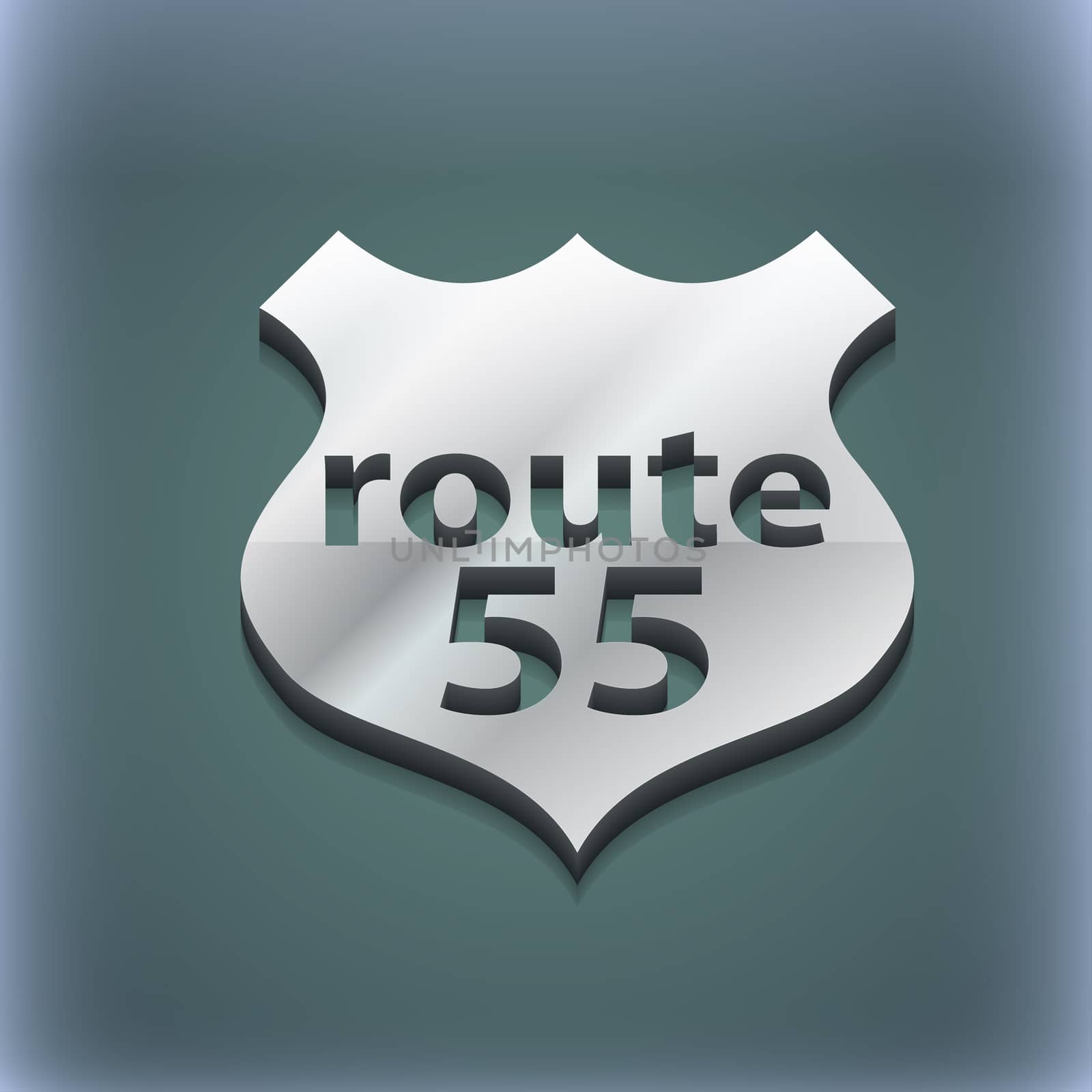 Route 55 highway icon symbol. 3D style. Trendy, modern design with space for your text . Raster by serhii_lohvyniuk