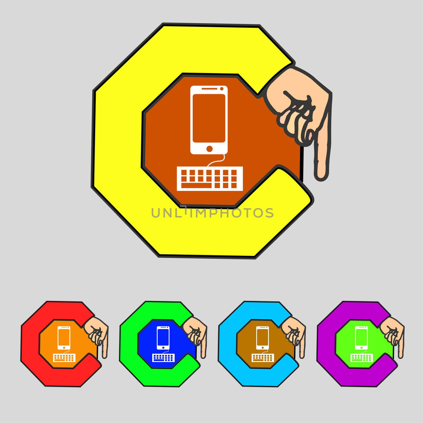 Computer keyboard and smatphone Icon. Set colourful buttons. illustration