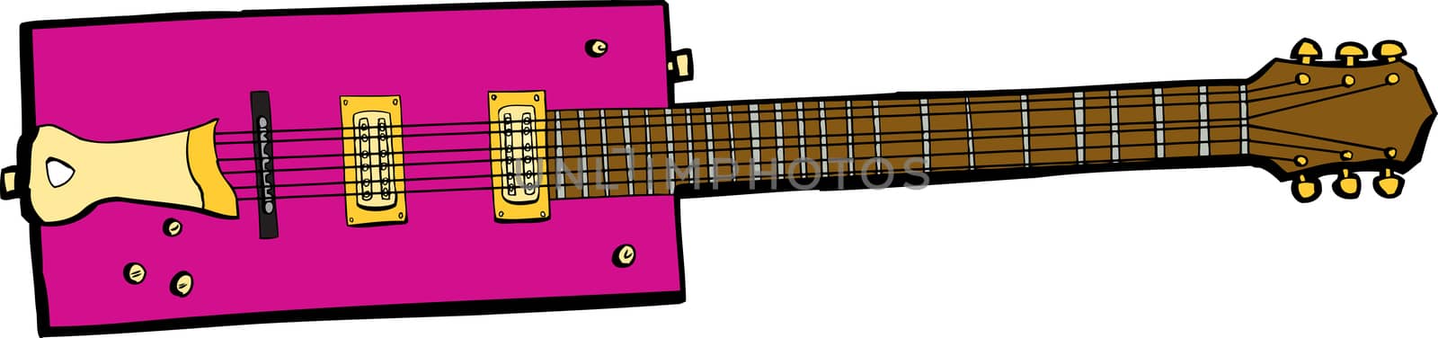 Illustration of a pink rectangular electric guitar over white