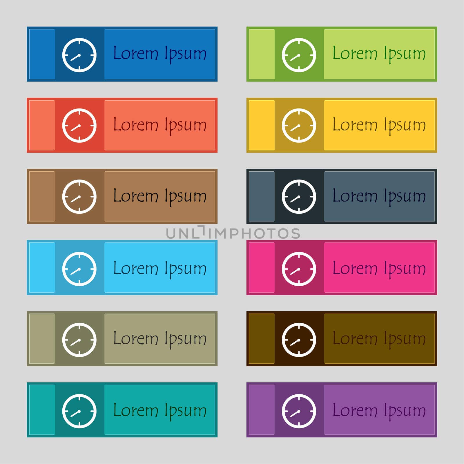 Timer sign icon. Stopwatch symbol. Set of colourful buttons.  by serhii_lohvyniuk