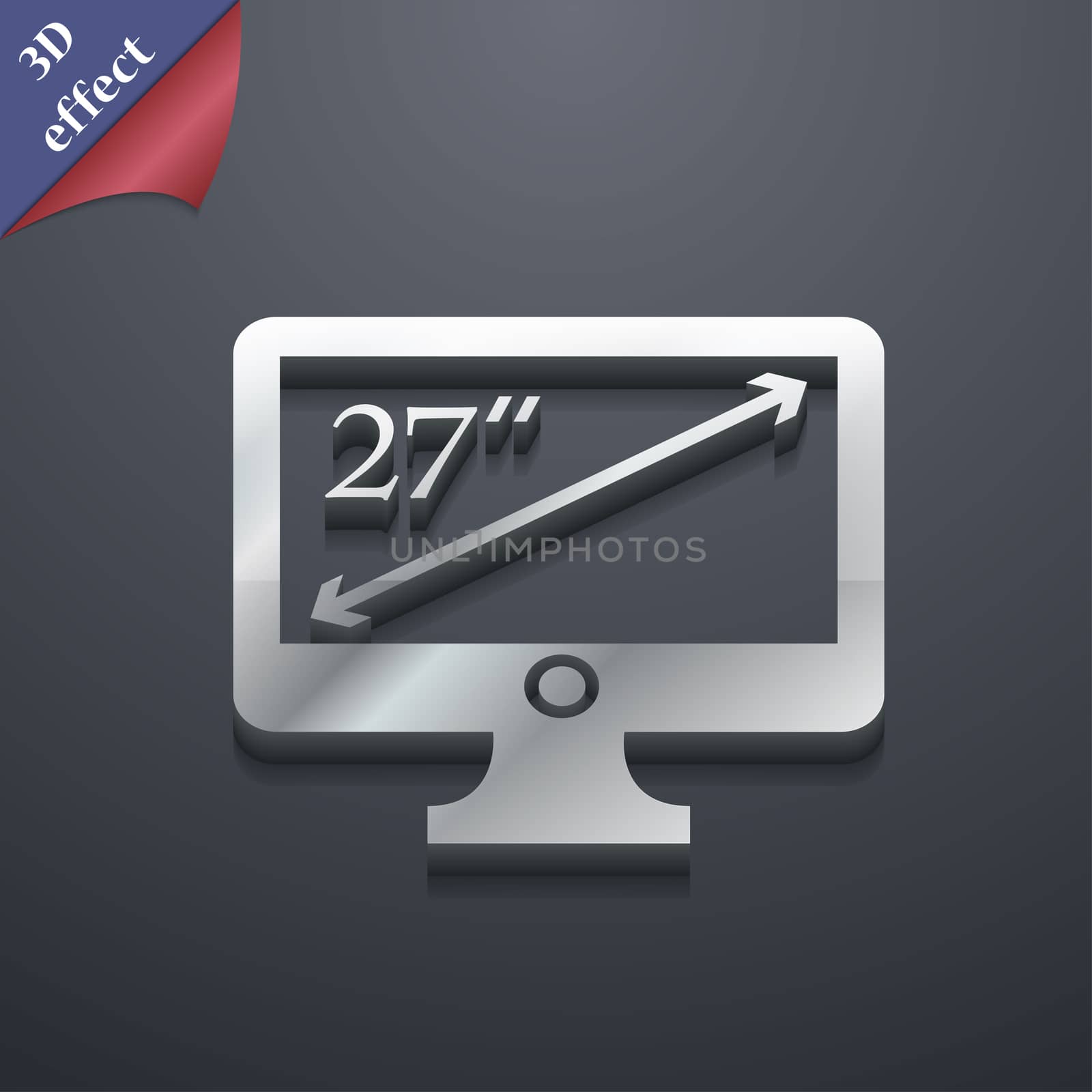 diagonal of the monitor 27 inches icon symbol. 3D style. Trendy, modern design with space for your text illustration. Rastrized copy