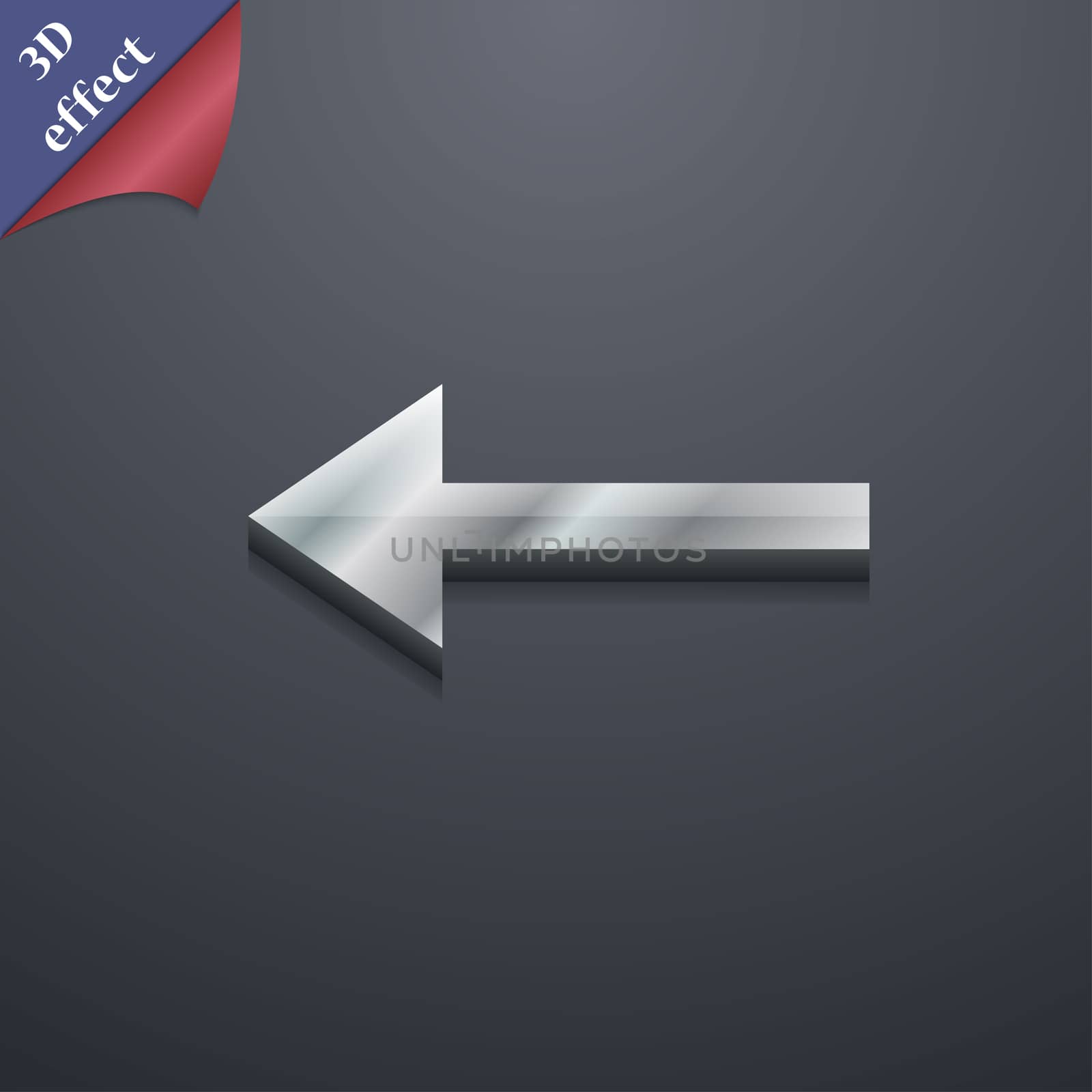 Arrow left, Way out icon symbol. 3D style. Trendy, modern design with space for your text . Rastrized by serhii_lohvyniuk