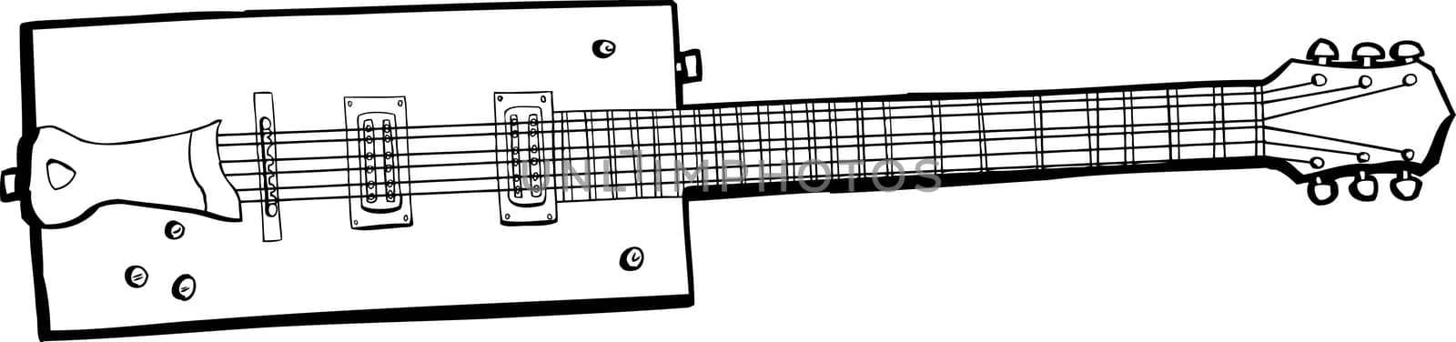 Outlined illustration of a rectangular electric guitar over white