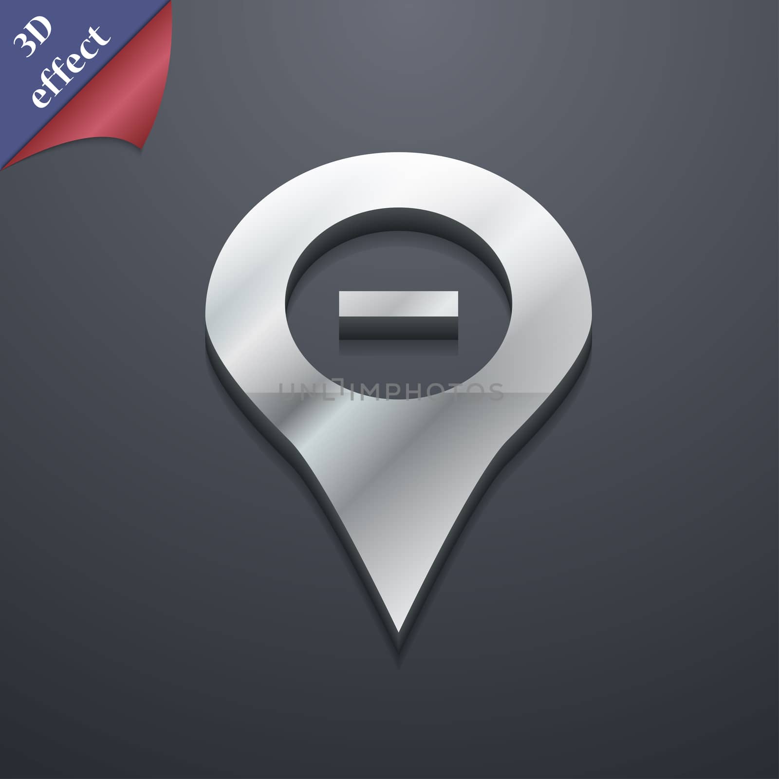 Minus Map pointer, GPS location icon symbol. 3D style. Trendy, modern design with space for your text illustration. Rastrized copy