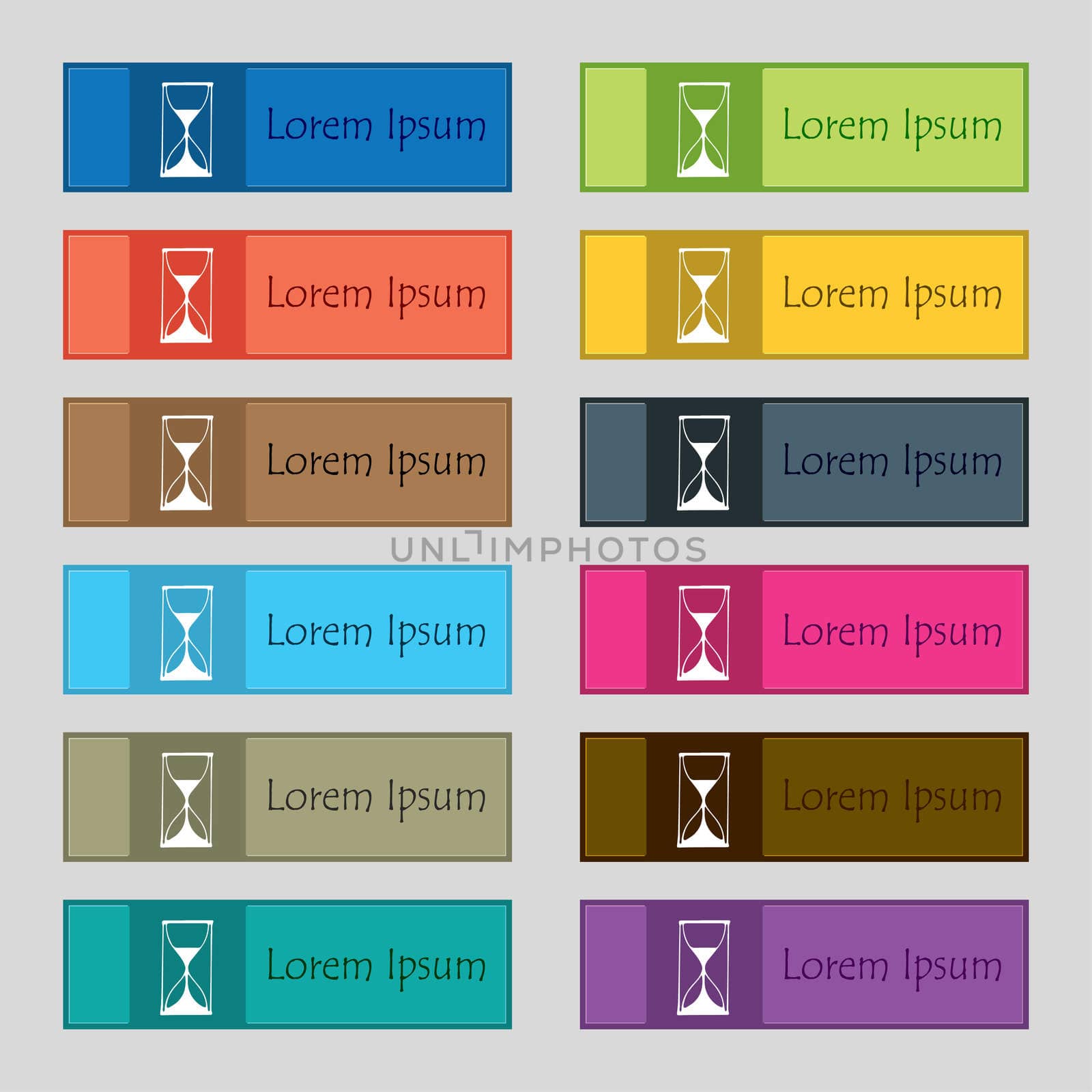 Hourglass sign icon. Sand timer symbol. Set of colour buttons. illustration