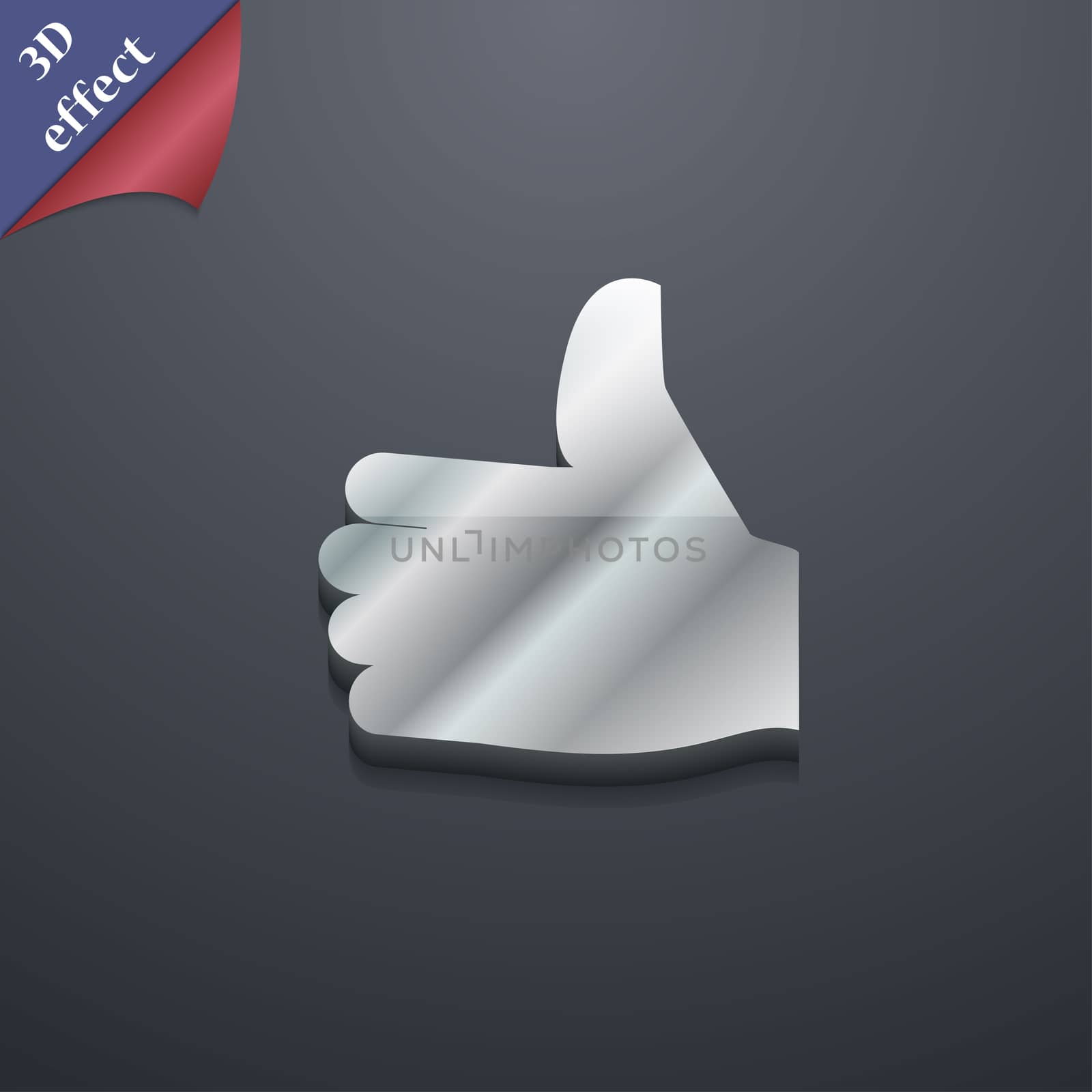 Like, Thumb up icon symbol. 3D style. Trendy, modern design with space for your text illustration. Rastrized copy