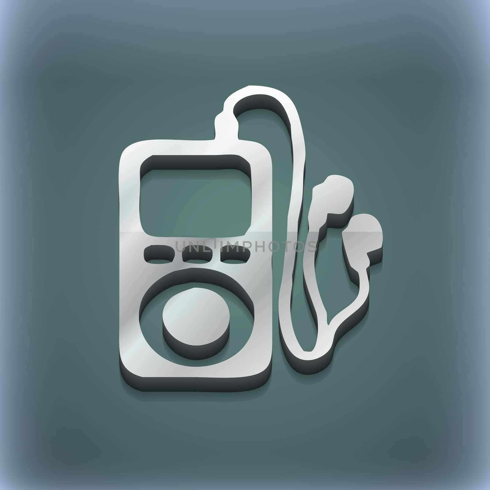 MP3 player, headphones, music icon symbol. 3D style. Trendy, modern design with space for your text . Raster by serhii_lohvyniuk