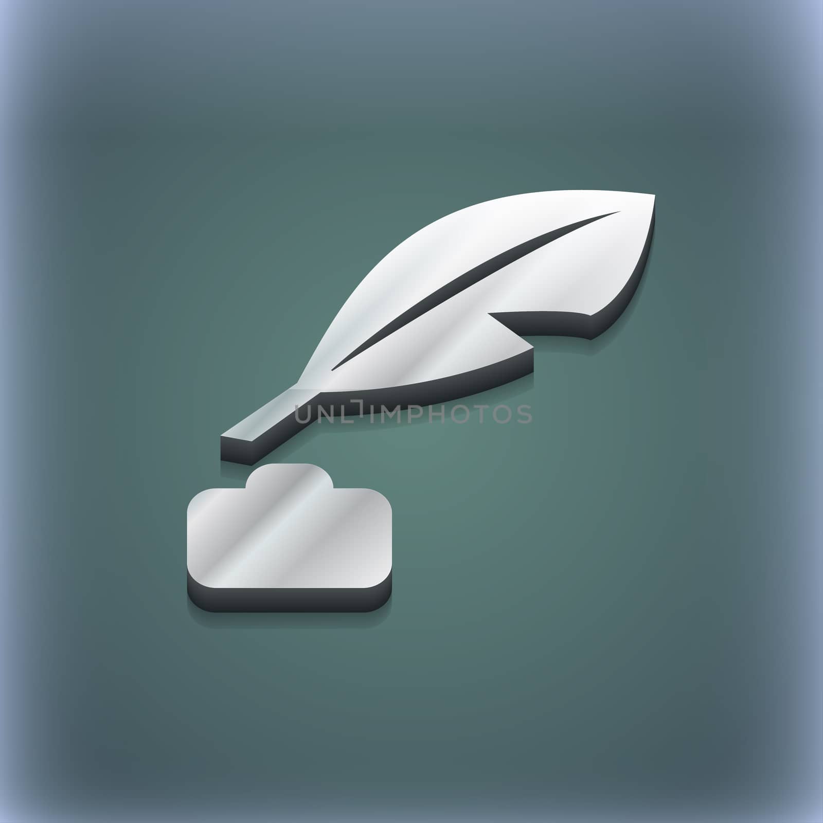 Feather, Retro pen icon symbol. 3D style. Trendy, modern design with space for your text illustration. Raster version